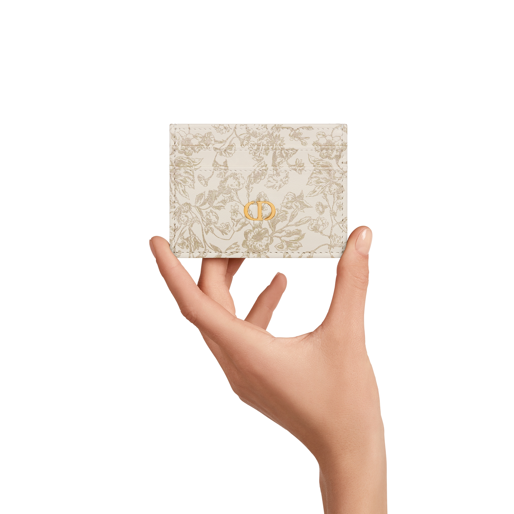 Dior Caro Freesia Card Holder Gold-Tone Millefiori Printed Calfskin E11