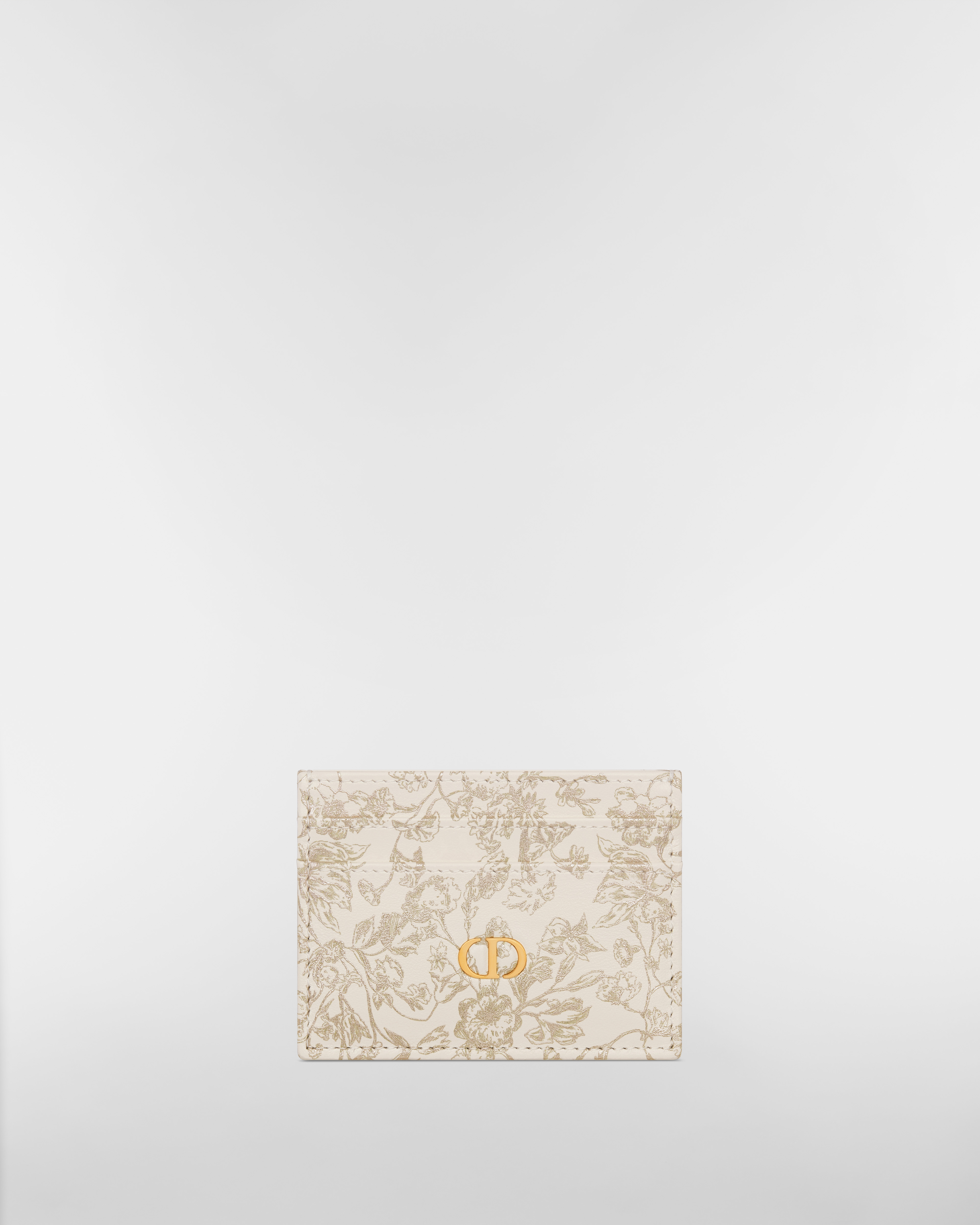 Dior Caro Freesia Card Holder Gold-Tone Millefiori Printed Calfskin E01