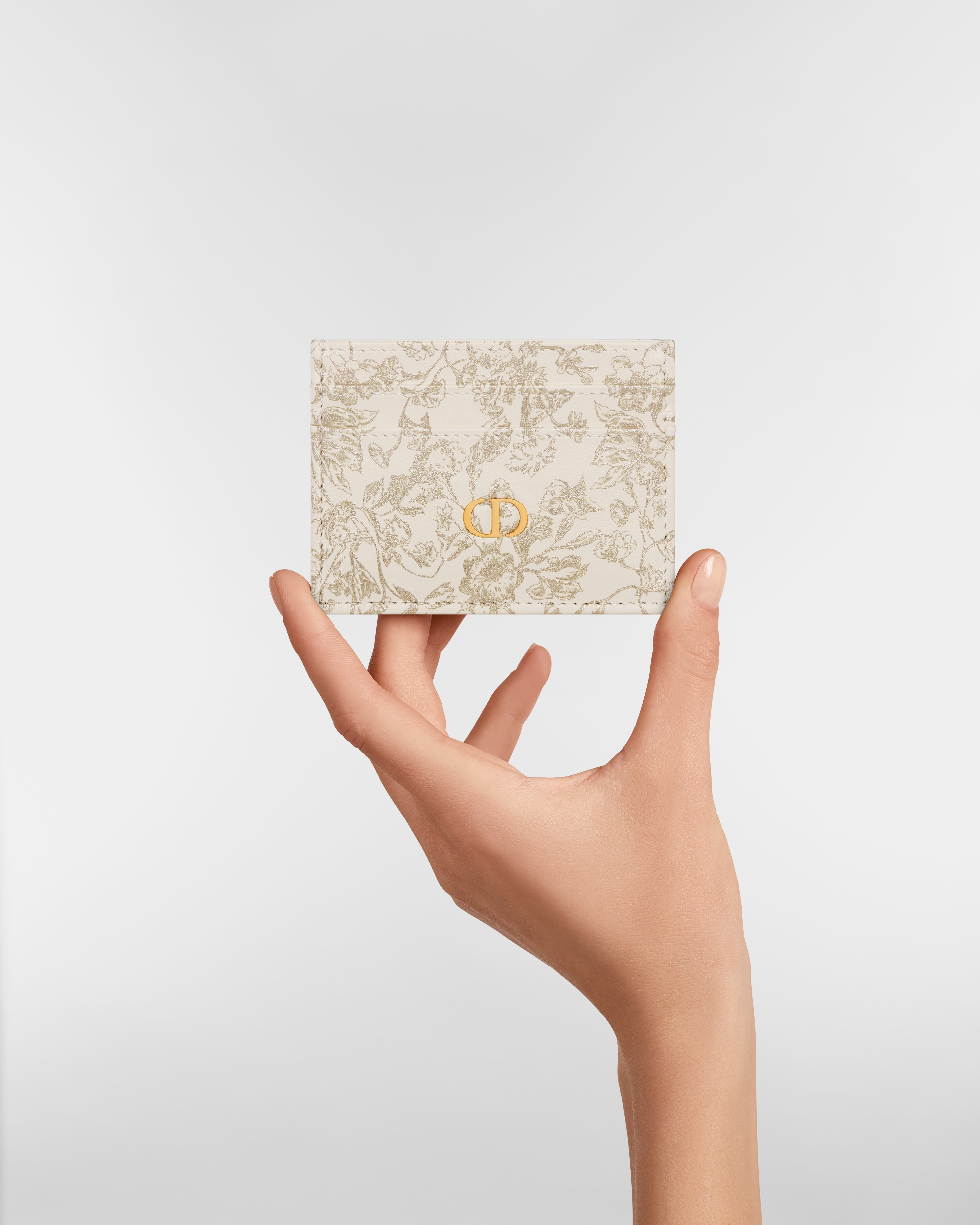 Portacarte Freesia Dior Caro Pelle di vitello con stampa Millefiori color oro E11