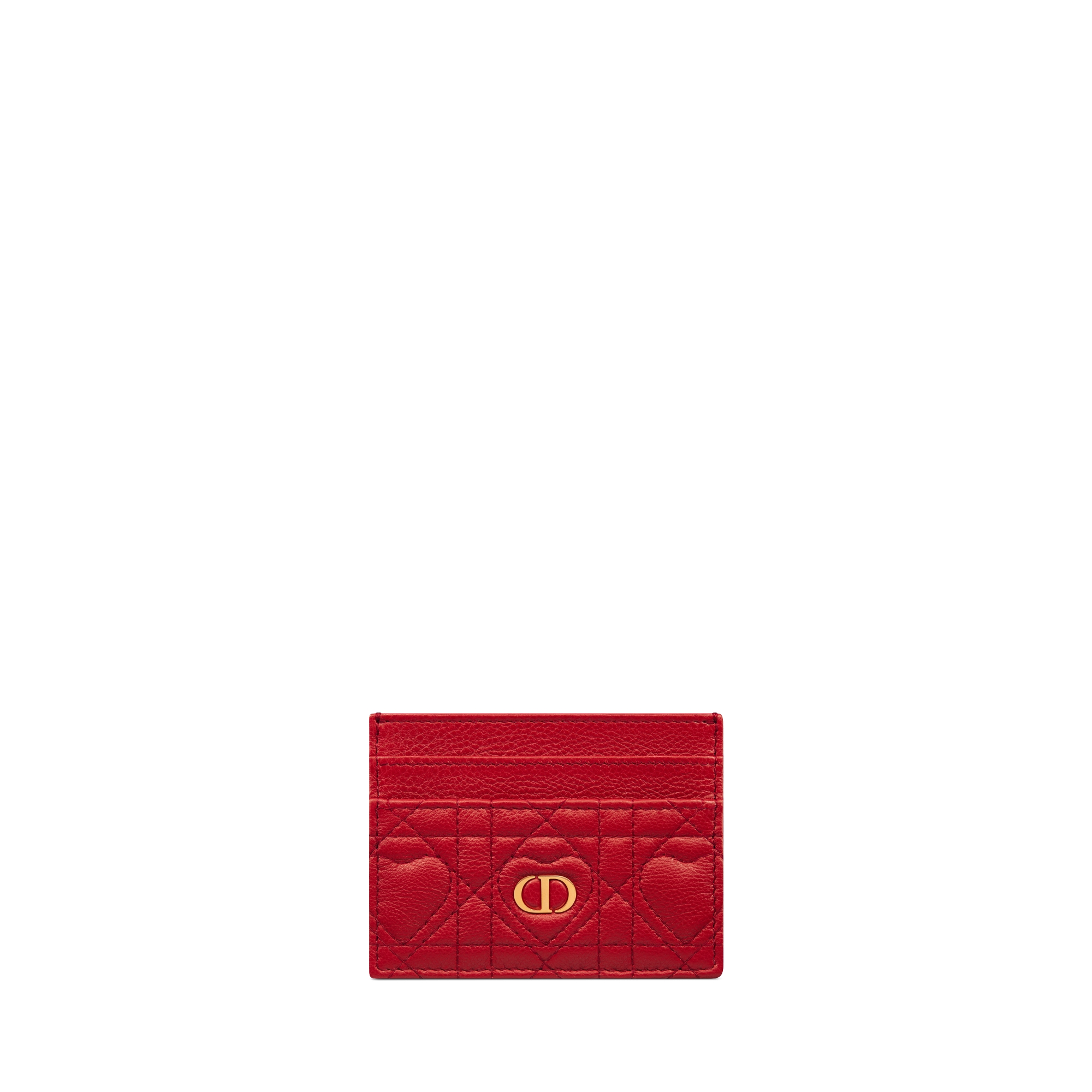 Dioramour Dior Caro Freesia Card Holder Red Cannage Calfskin with Heart Motif E01