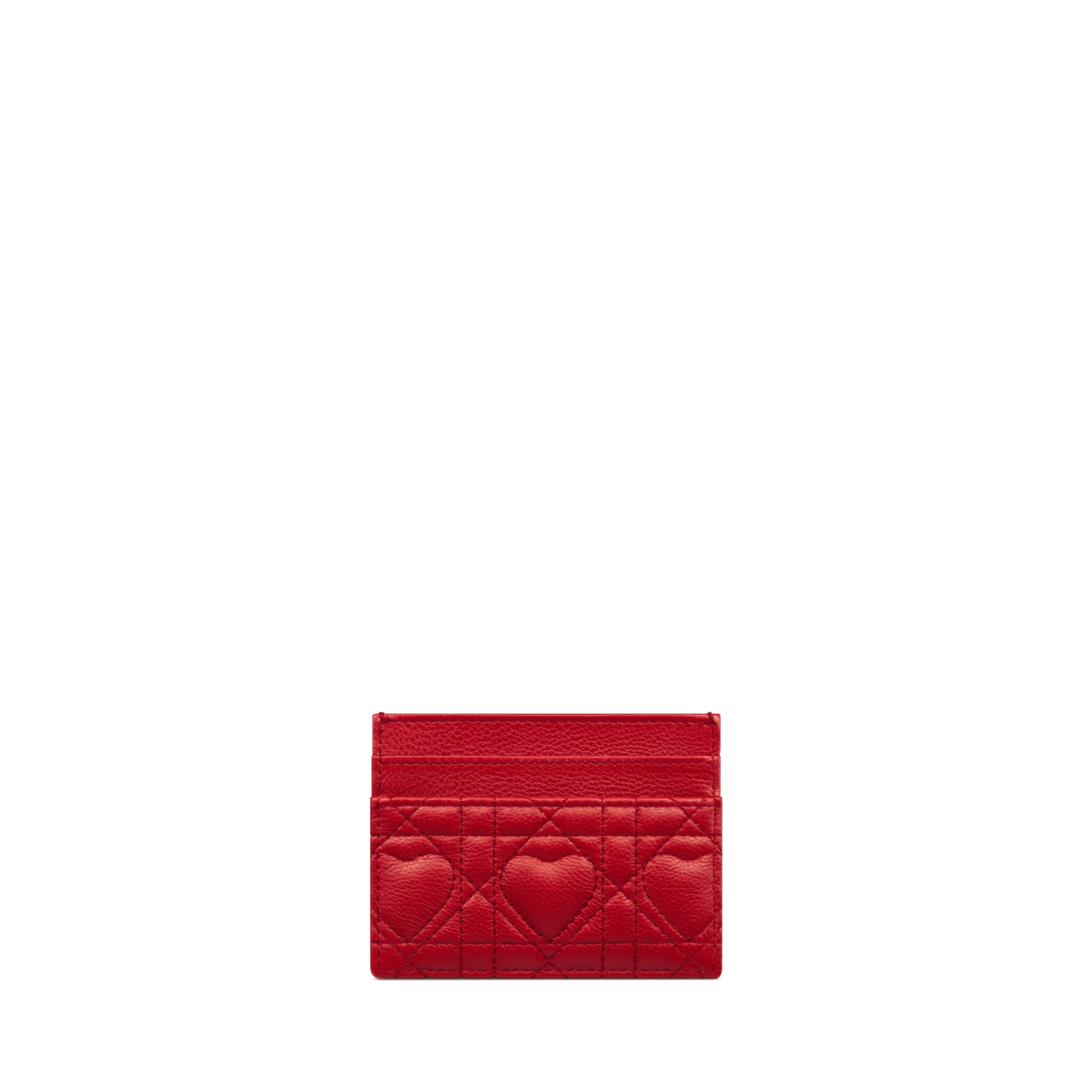 Dioramour Dior Caro Freesia Card Holder Red Cannage Calfskin with Heart Motif E08