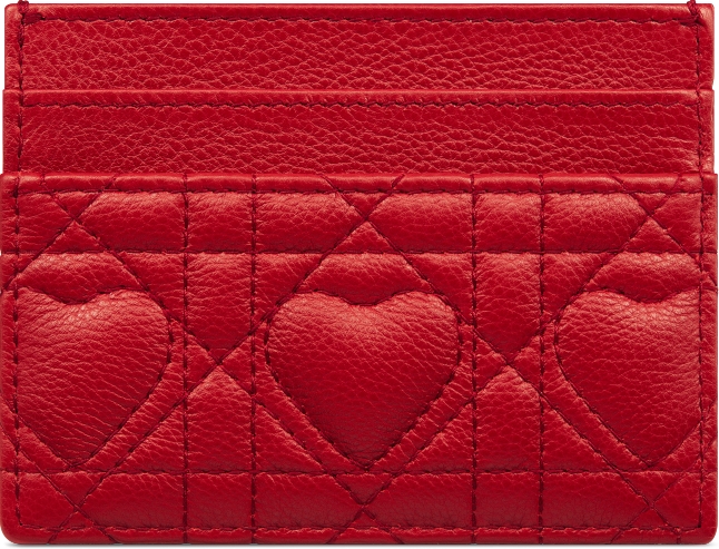 Dioramour Dior Caro Freesia Card Holder Red Cannage Calfskin with Heart Motif DIOR