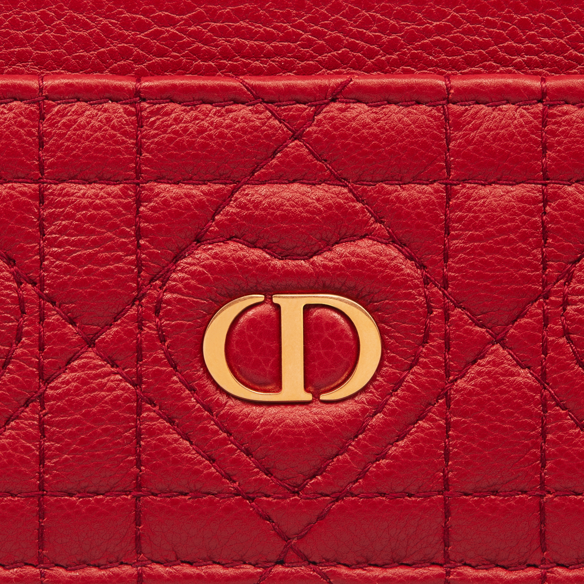 Dioramour Dior Caro Freesia Card Holder Red Cannage Calfskin with Heart Motif E09