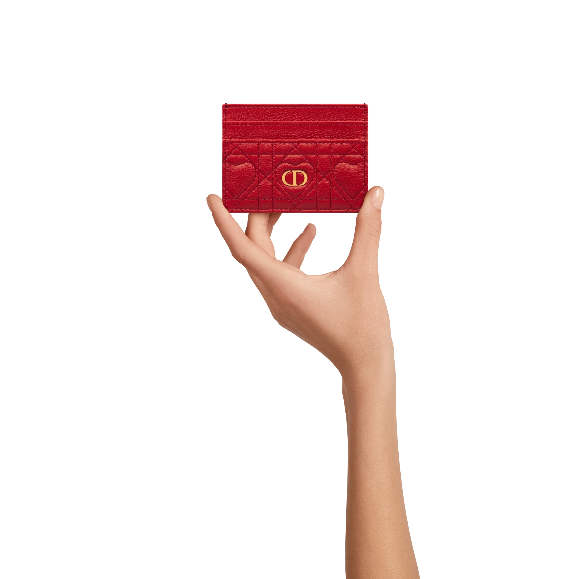 Dioramour Dior Caro Freesia Card Holder Red Cannage Calfskin with Heart Motif E11