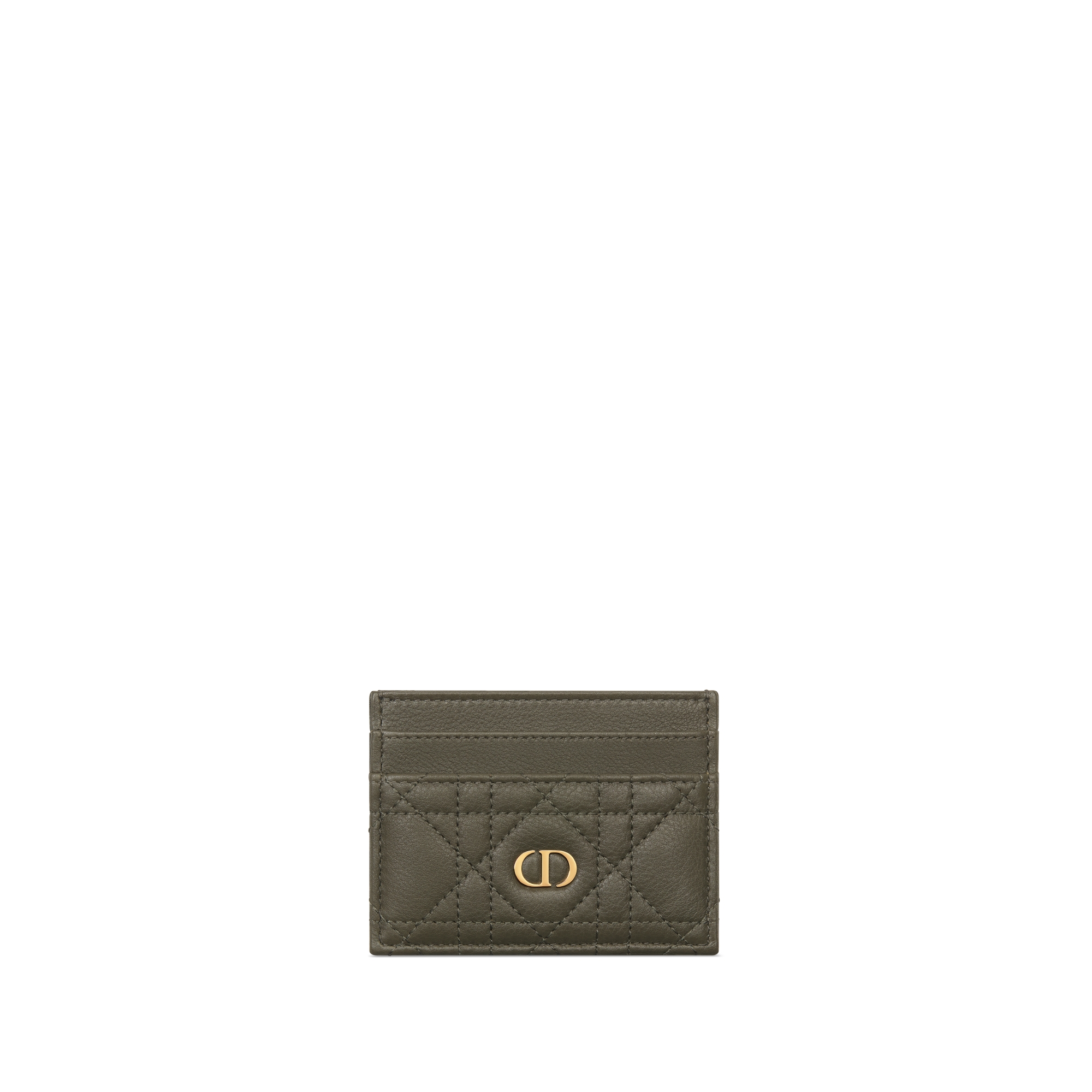 Dior Caro Freesia-kaarthouder Soepel olijftaupe kalfsleer met Cannage-motief E01