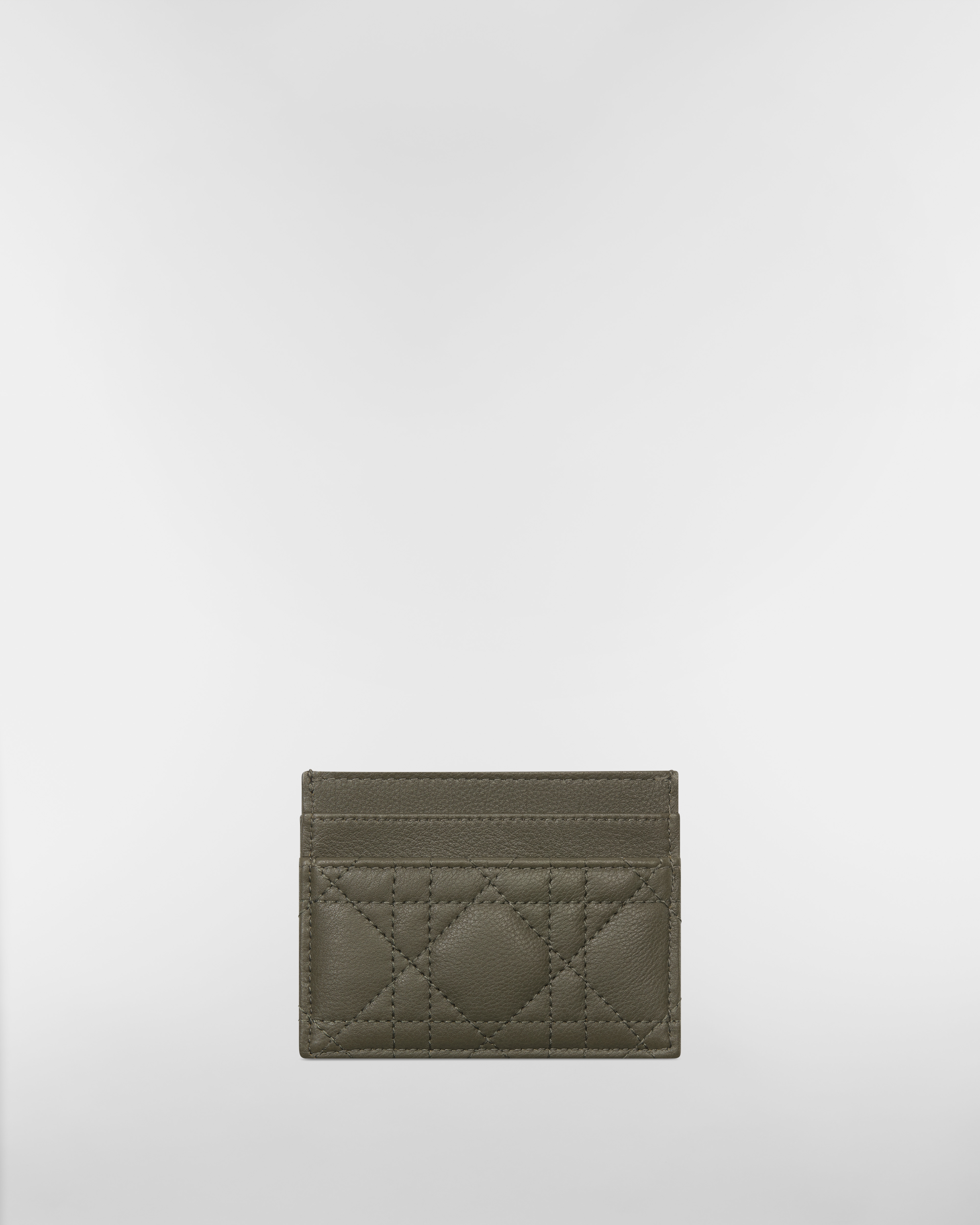 Dior Caro Freesia Card Holder Olive Taupe Supple Cannage Calfskin E08