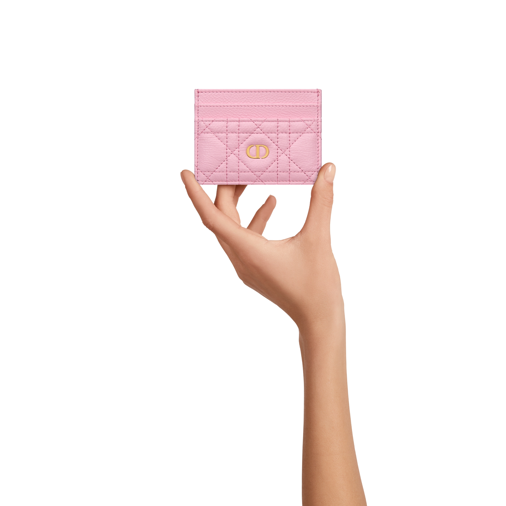 Dior Caro Freesia Card Holder Sweet Pink Supple Cannage Calfskin E11