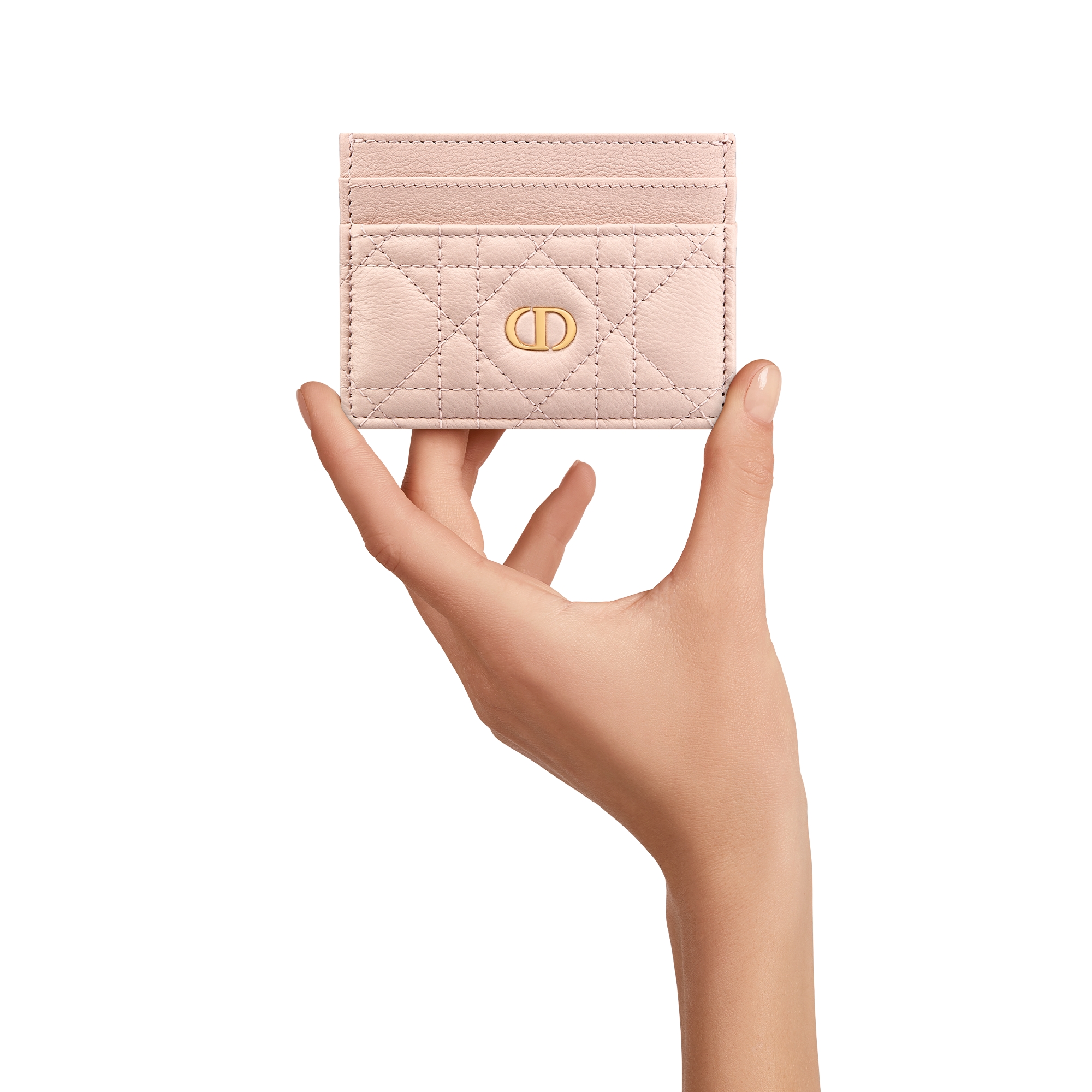 Dior Caro Freesia Card Holder Powder Pink Supple Cannage Calfskin E11