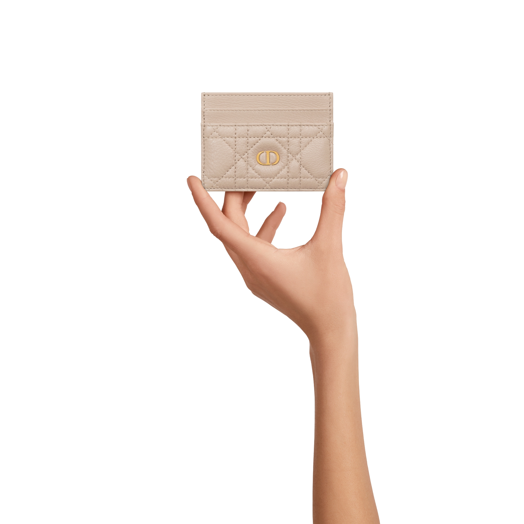 Dior Caro Freesia-kaarthouder Soepel poederbeige kalfsleer met Cannage-motief E11