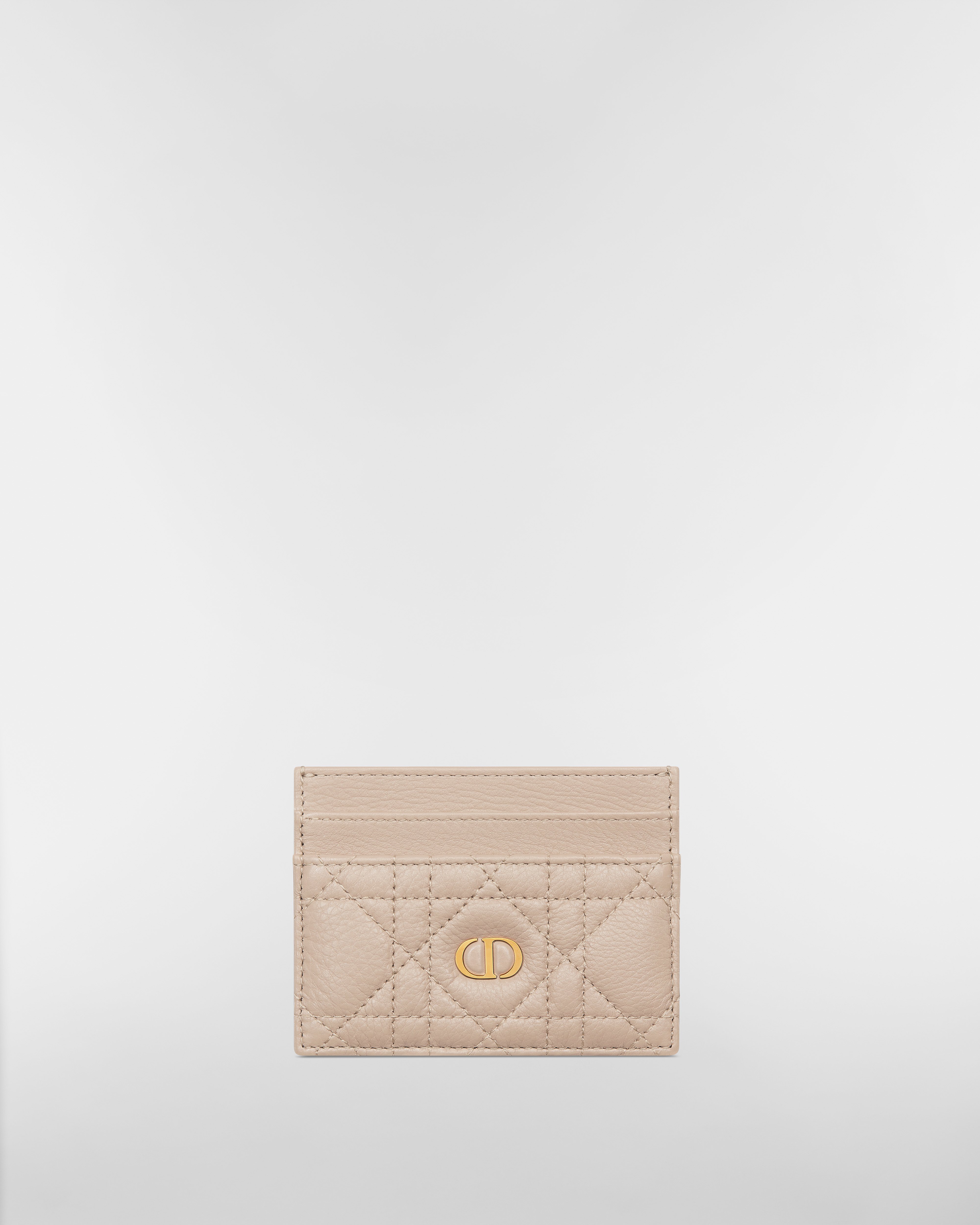 Portacarte Freesia Dior Caro Pelle di vitello morbida Cannage beige tenue