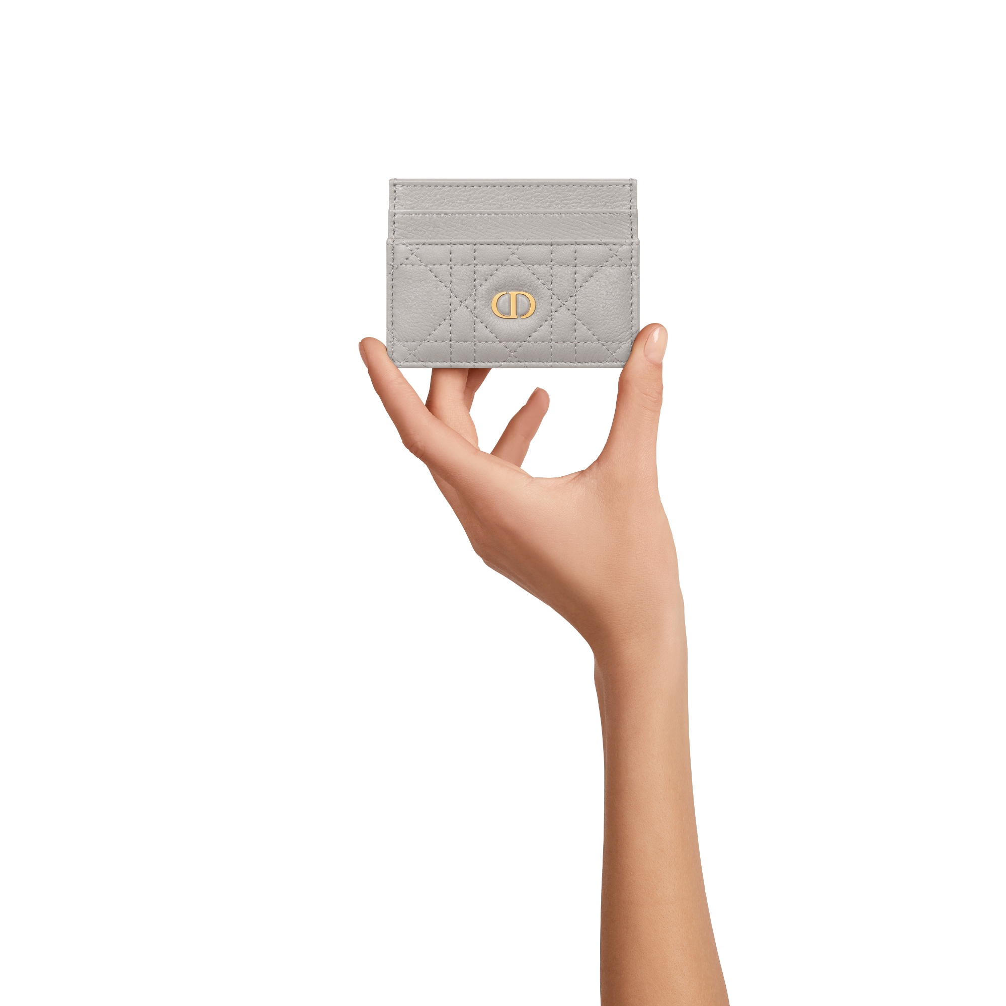 Dior Caro Freesia Card Holder Gray Supple Cannage Calfskin E11