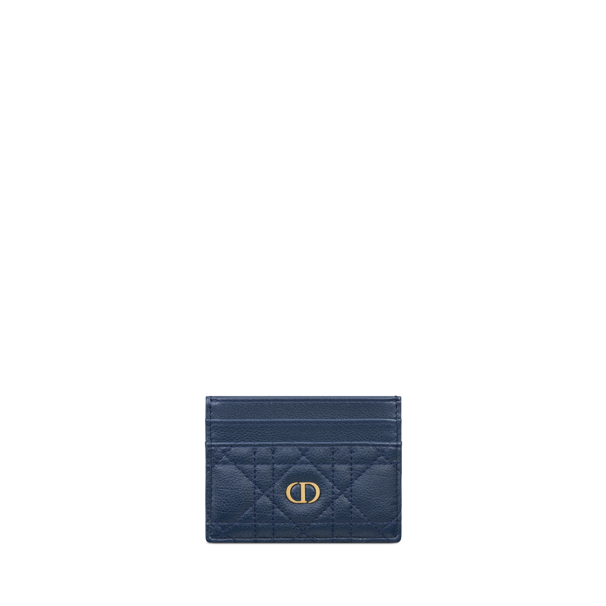 Dior Caro Freesia Card Holder Deep Ocean Blue Supple Cannage Calfskin E01