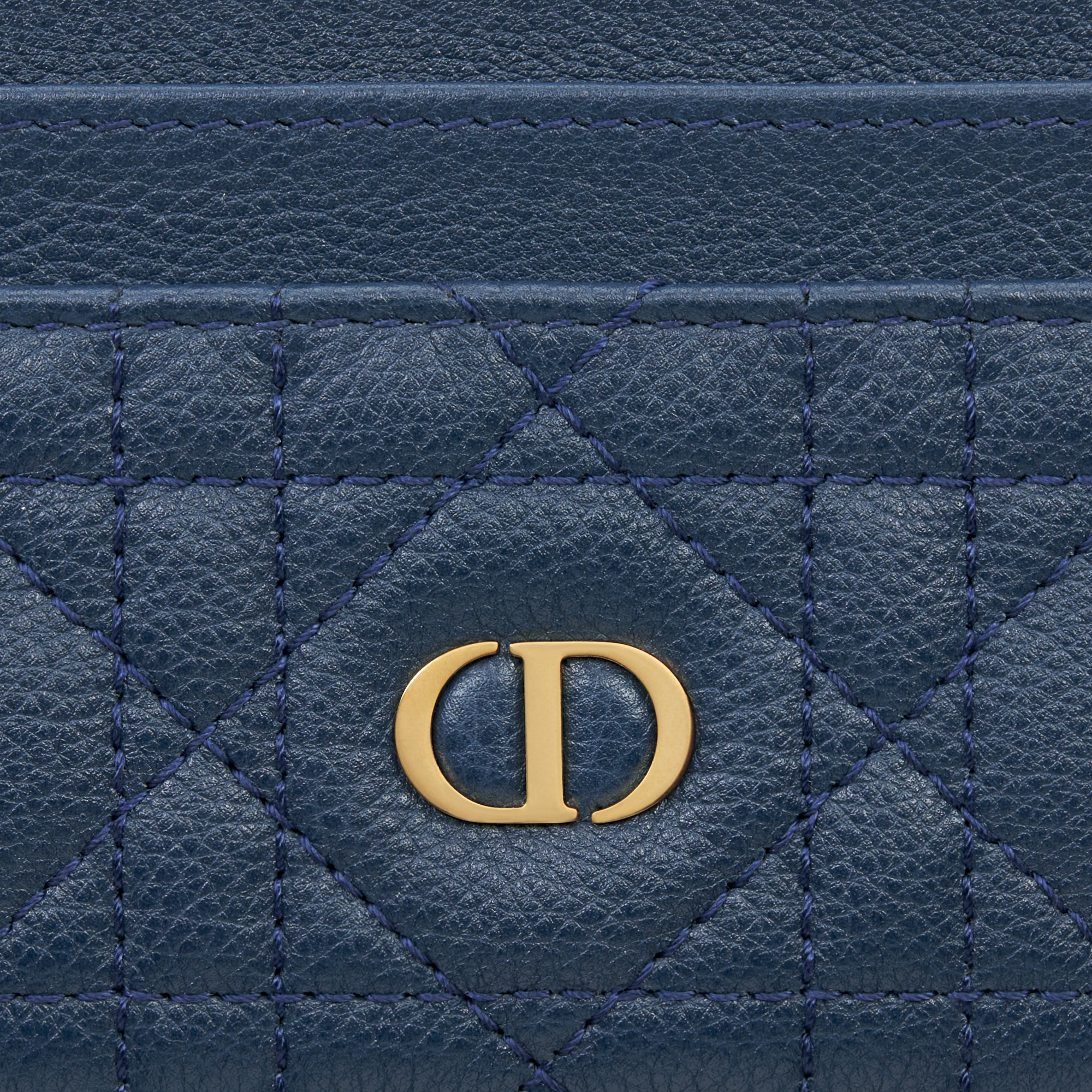 Dior Caro Freesia Card Holder Deep Ocean Blue Supple Cannage Calfskin E09