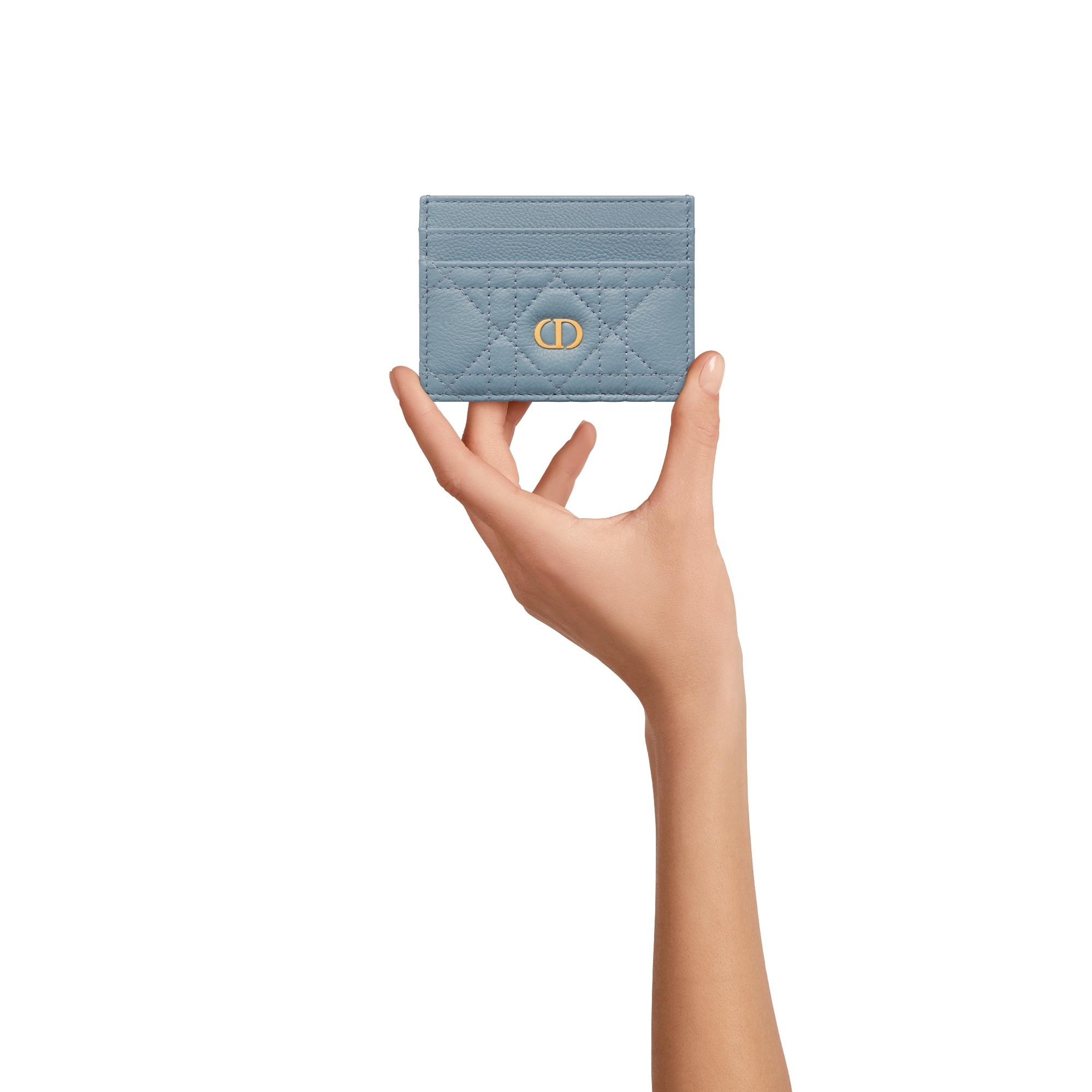 Dior Caro Freesia Card Holder Cloud Blue Supple Cannage Calfskin E11