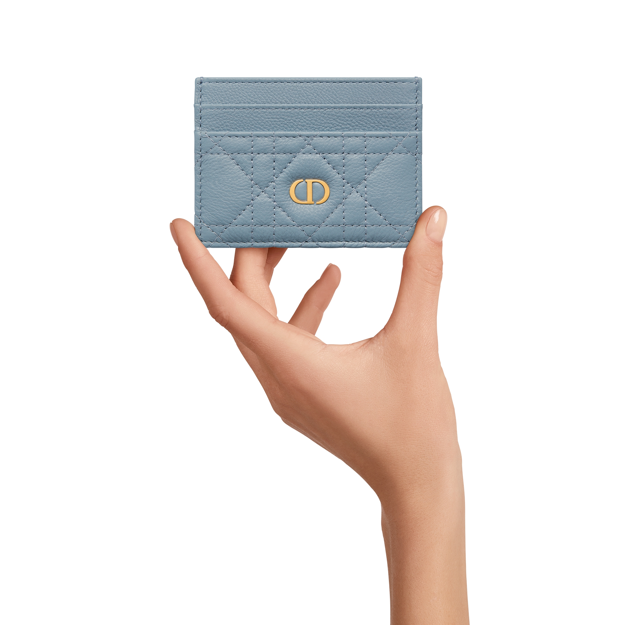 Dior Caro Freesia Card Holder Cloud Blue Supple Cannage Calfskin E11