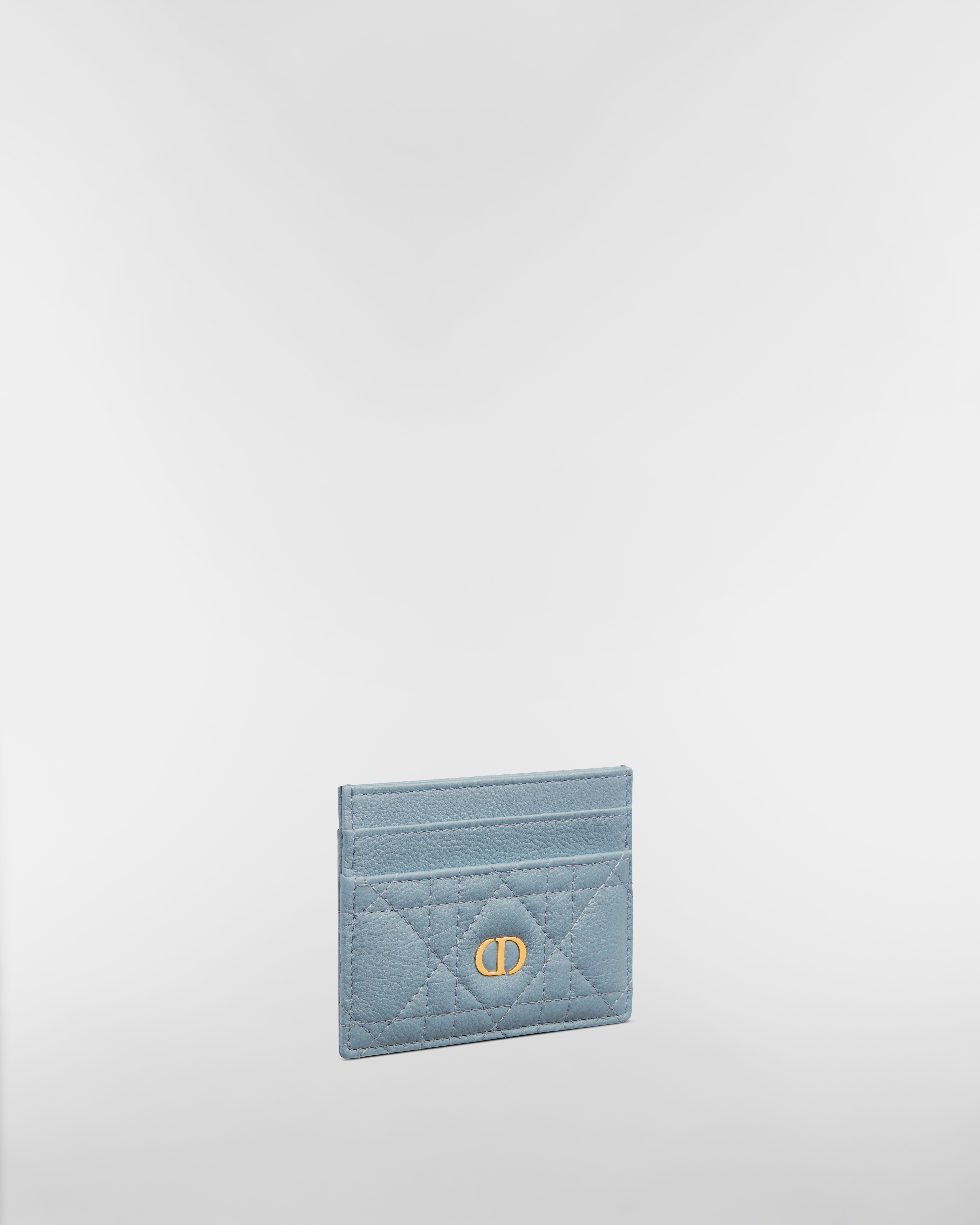 Porta-cartões Dior Caro Freesia Couro de vitelo Cannage maleável azul-nuvem E03