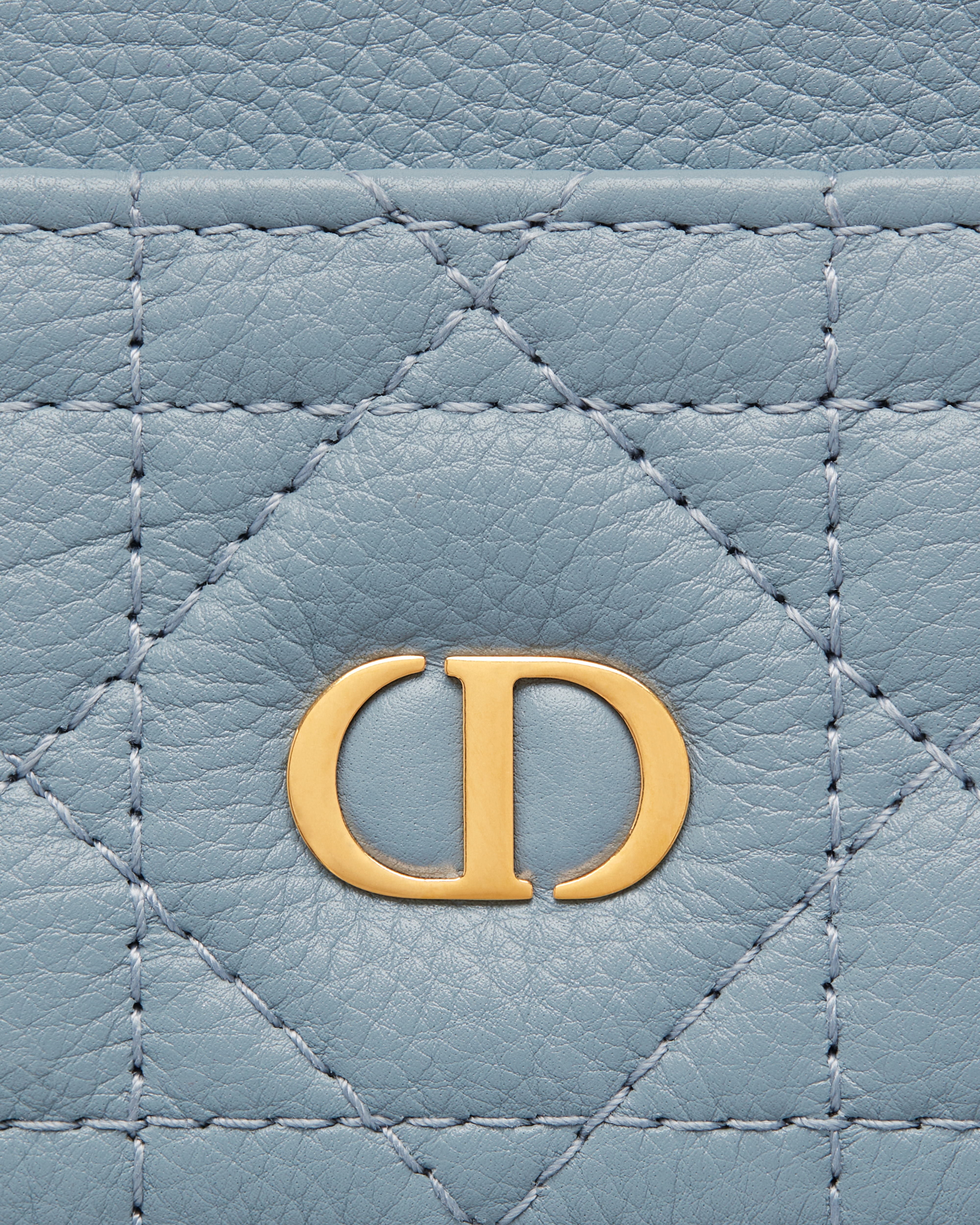 Dior Caro Freesia Card Holder Cloud Blue Supple Cannage Calfskin E09