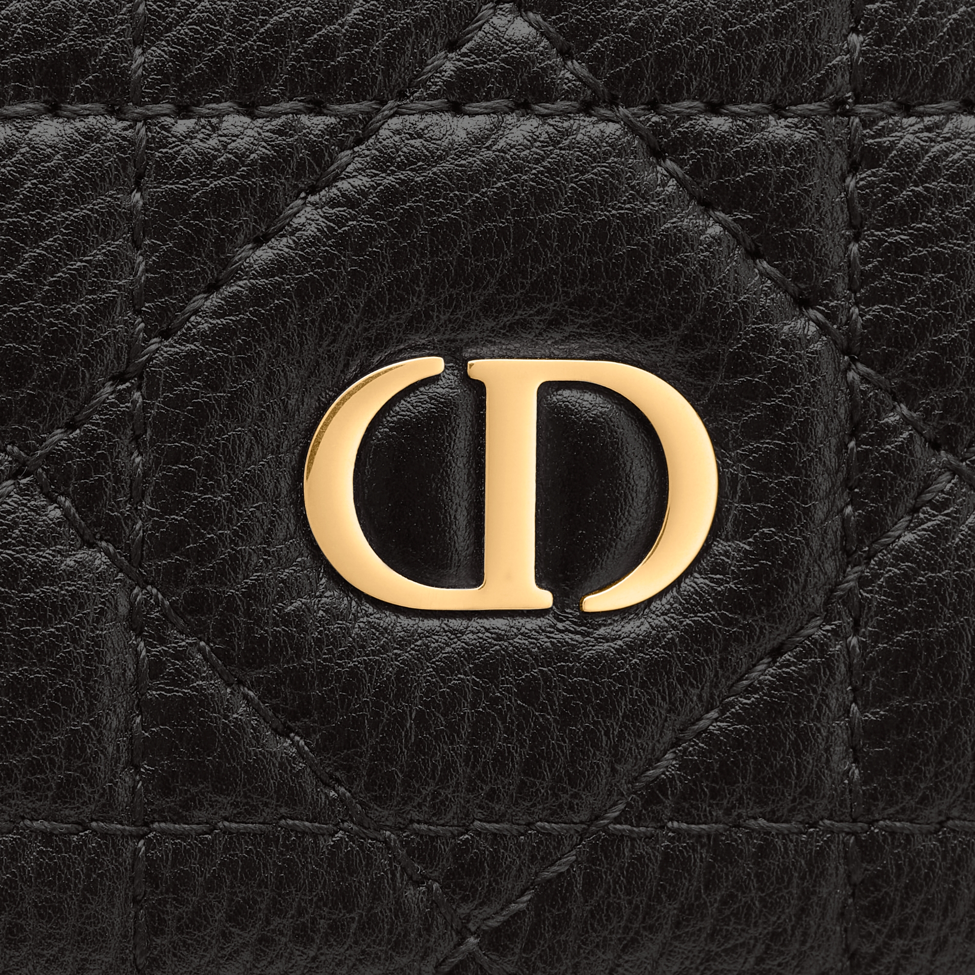 Dior Caro Freesia-kaarthouder Soepel zwart kalfsleer met Cannage-motief E09