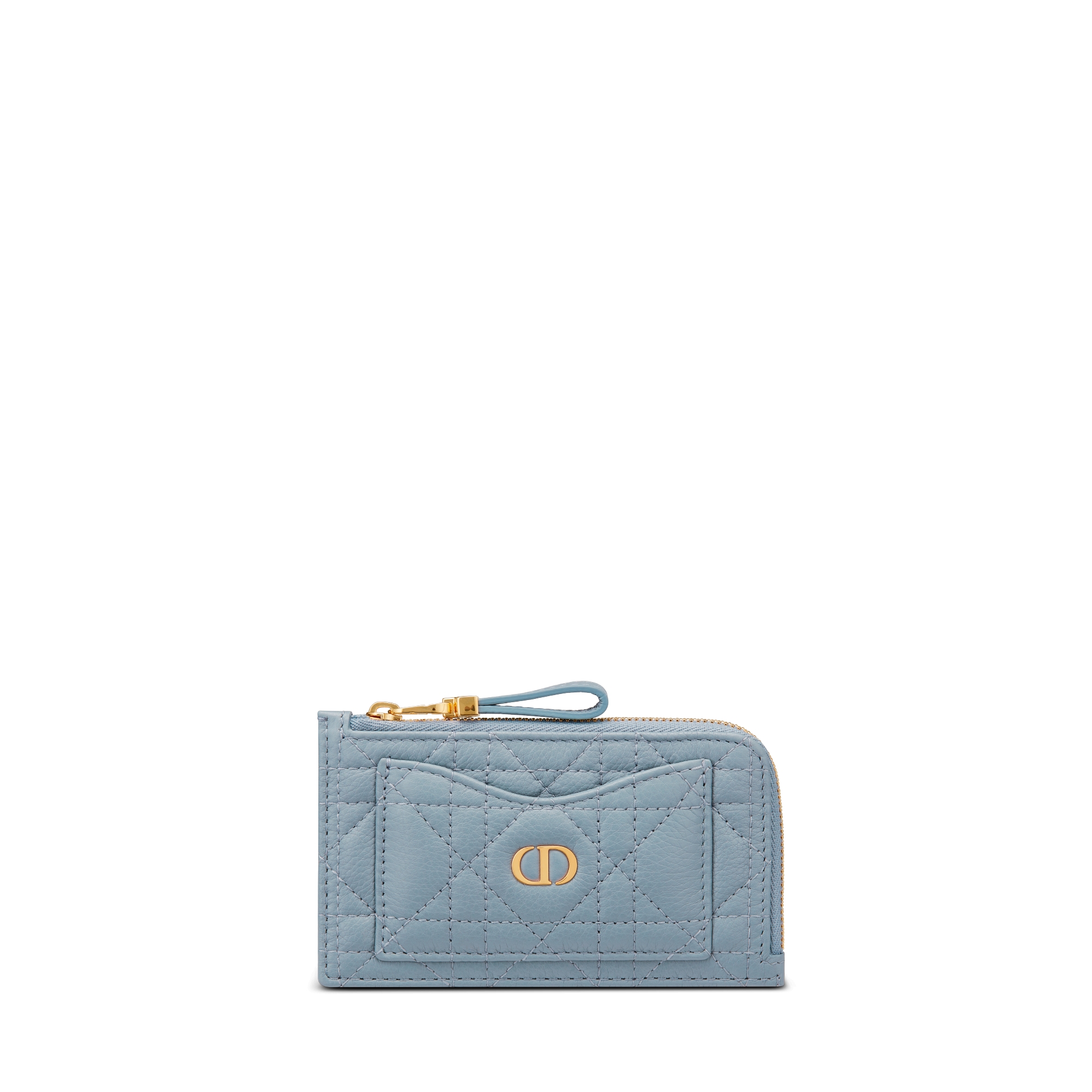 Dior Caro Cosmos Zipped Card Holder Cloud Blue Supple Cannage Calfskin E01