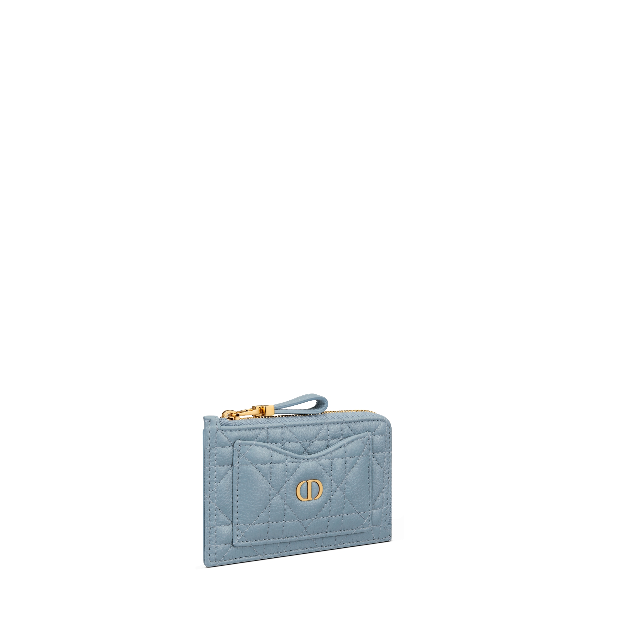 กระเป๋าใส่บัตรติดซิป Dior Caro Cosmos หนังลูกวัวสัมผัสนุ่มลาย Cannage สีฟ้าคลาวด์บลู E03
