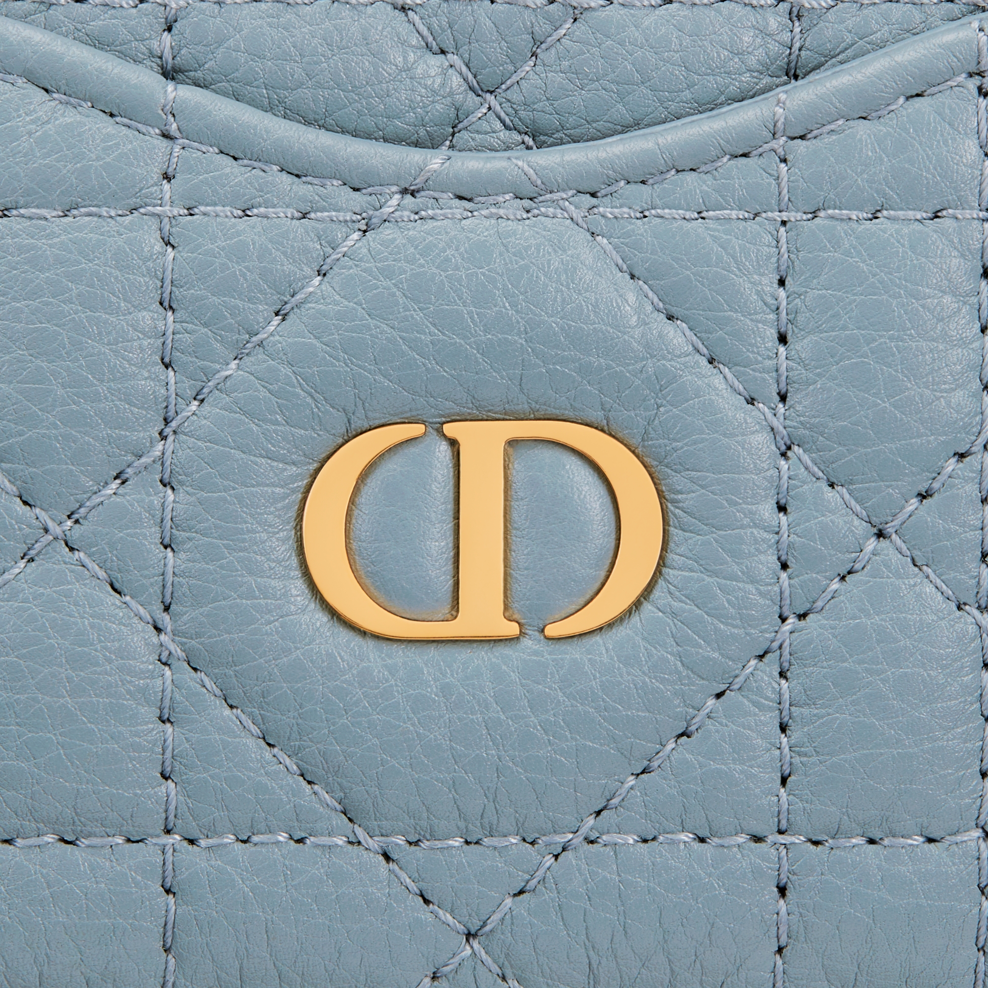 Dior Caro Cosmos 拉鍊卡夾 雲藍色柔軟 Cannage 籐格紋小牛皮 E09