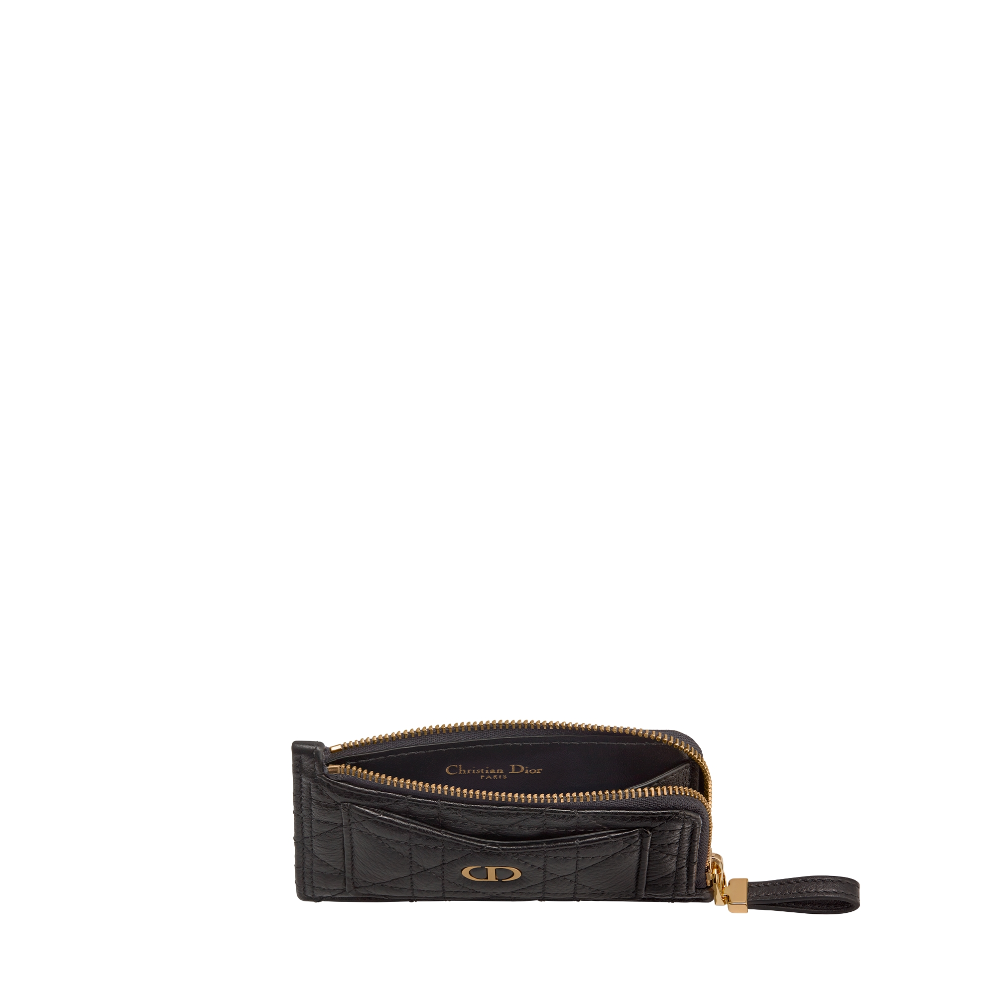 กระเป๋าใส่บัตรติดซิป Dior Caro Cosmos หนังลูกวัวสัมผัสนุ่มลาย Cannage สีดำ E06