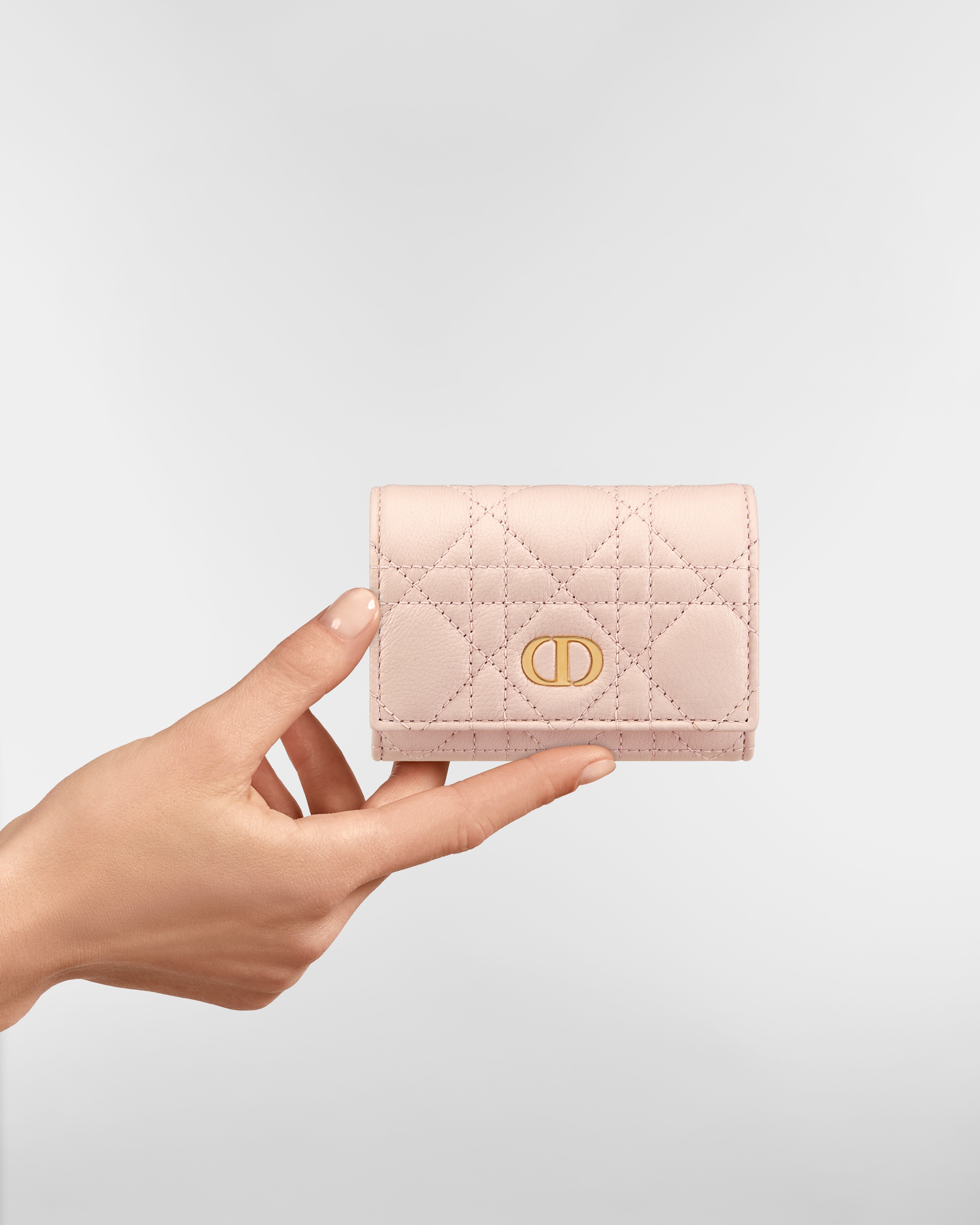 Cartera Dior Caro Glycine Piel de becerro Cannage flexible rosa empolvado E11