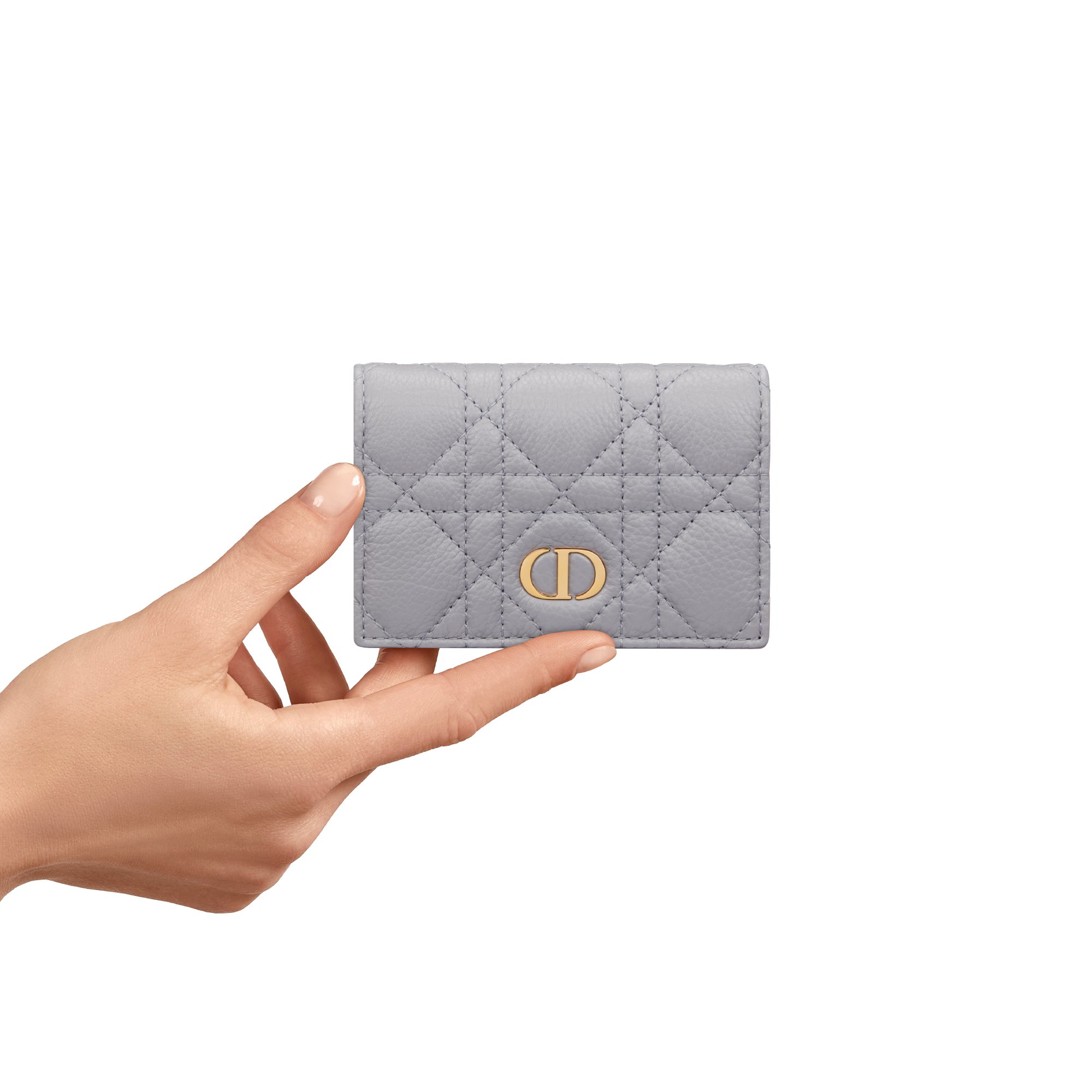 Dior Caro Glycine Wallet Gray Supple Cannage Calfskin | DIOR