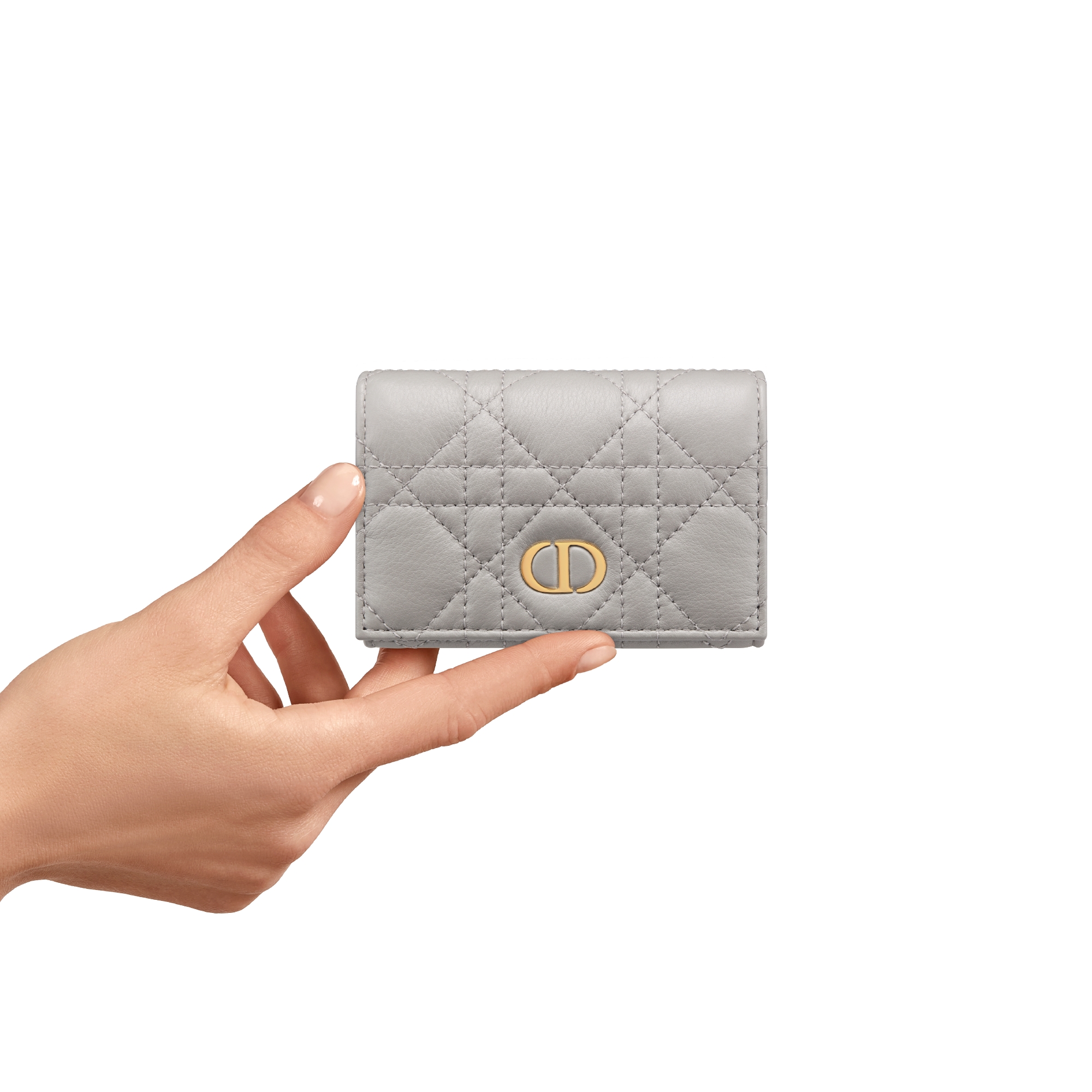 Dior Caro Glycine Wallet Gray Supple Cannage Calfskin | DIOR