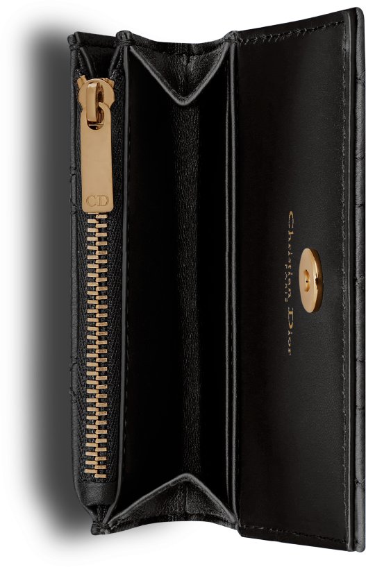 Dior Caro Glycine Wallet Black Supple Cannage Calfskin | DIOR