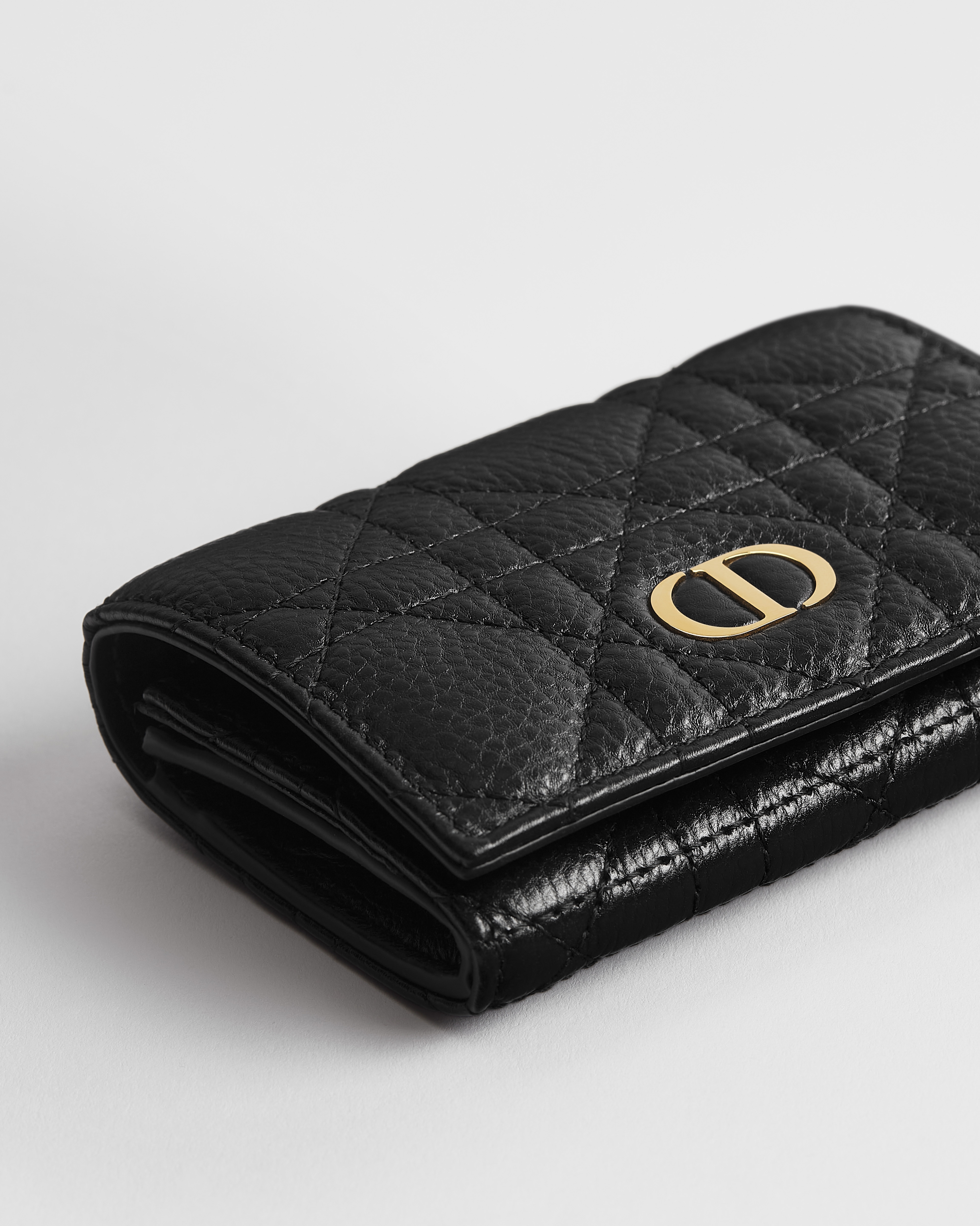 Portefeuille Glycine Dior Caro Cuir de veau Cannage souple noir E09