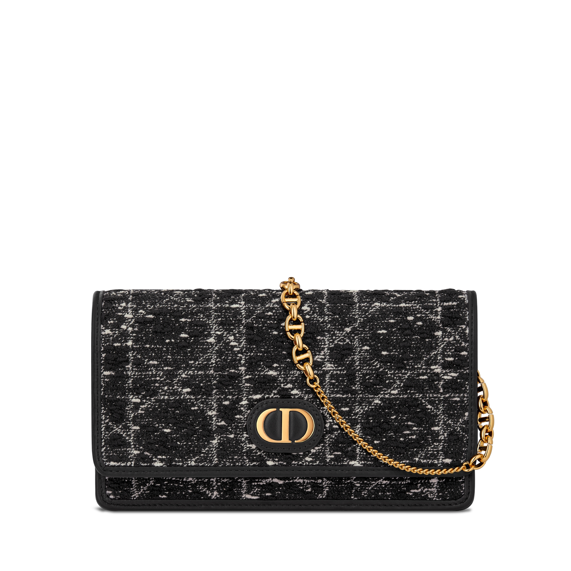 Dior Caro 체인 파우치 블랙 트위드 & 화이트 까나쥬 모티브 E01
