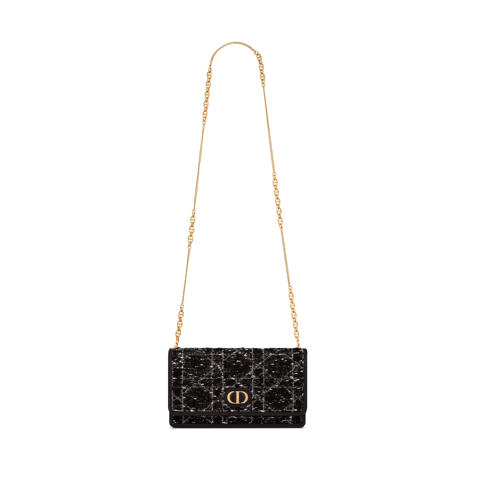 Dior Caro 체인 파우치 블랙 트위드 & 화이트 까나쥬 모티브 E07