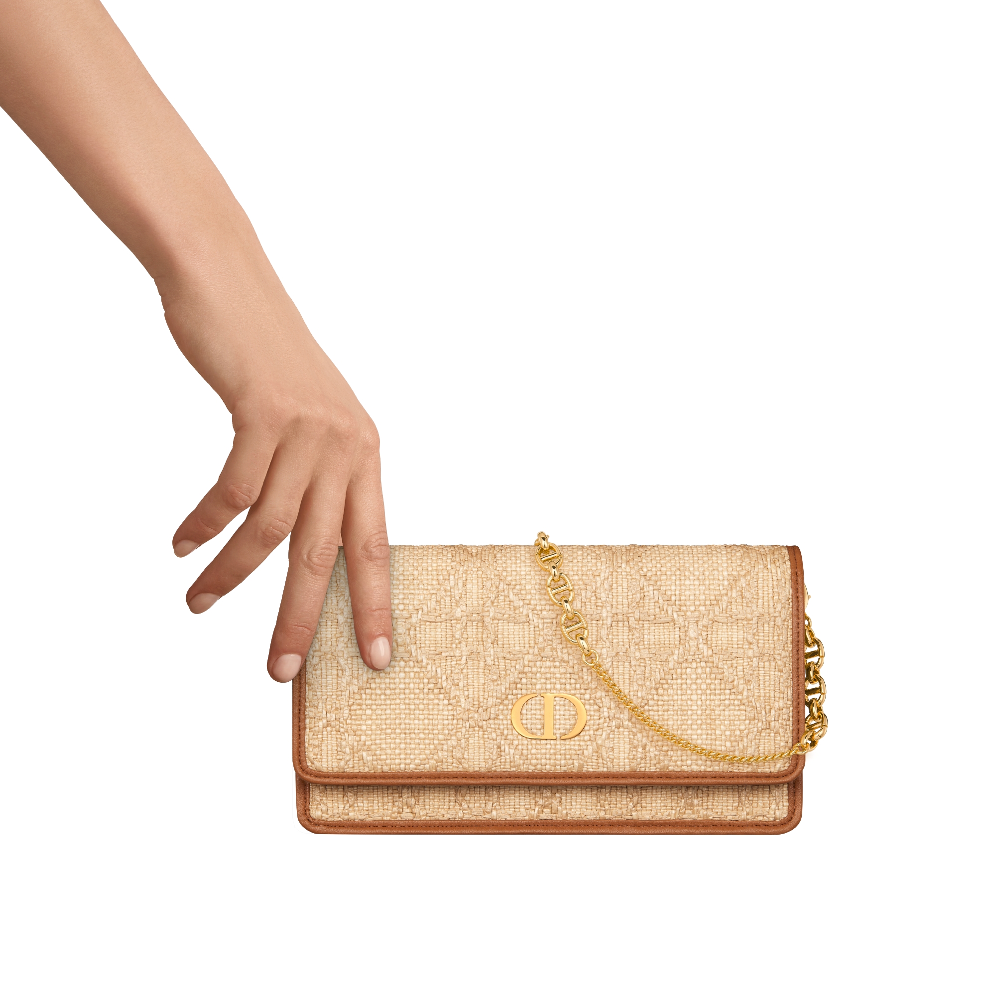 Pochette à chaîne Dior Caro Raphia Cannage beige E11