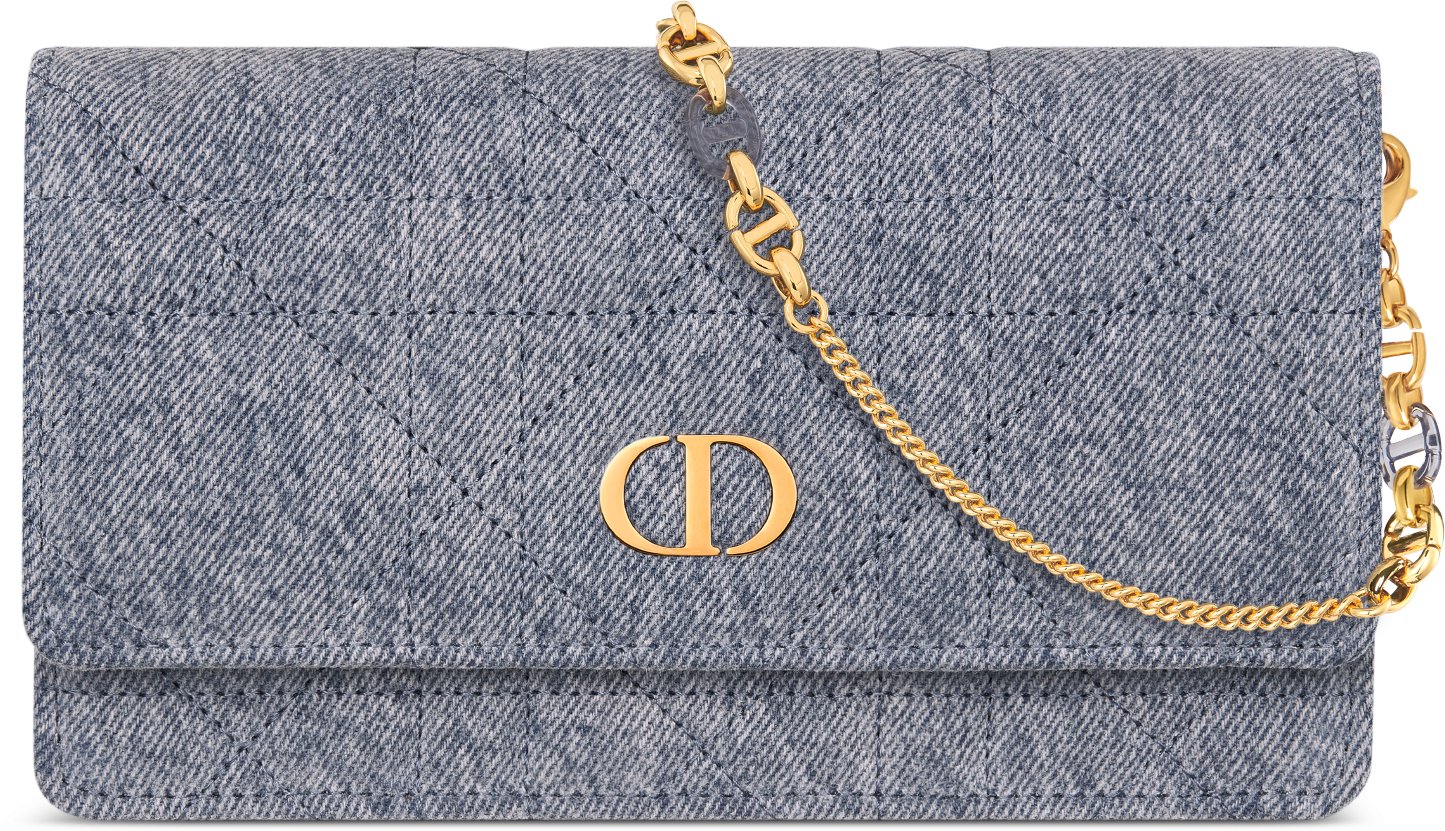 Dior Caro Pouch with Chain Pink Macrocannage Denim DIOR