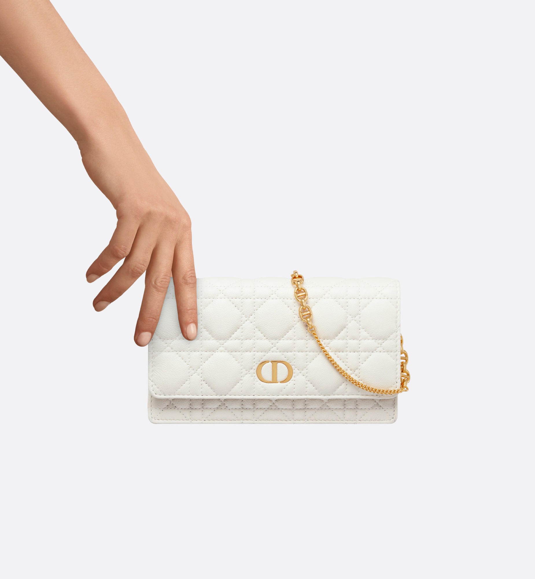 Dior Caro Pouch with Chain Latte Supple Cannage Calfskin E11