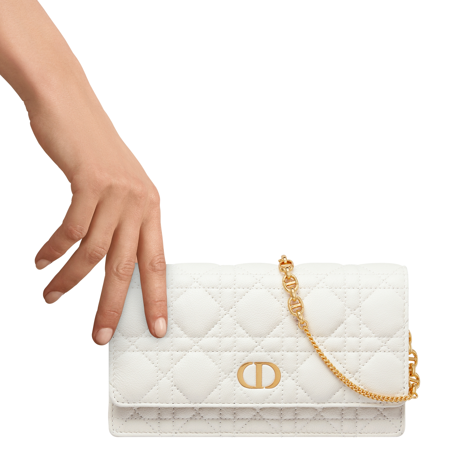 Dior Caro Pouch with Chain Latte Supple Cannage Calfskin E11