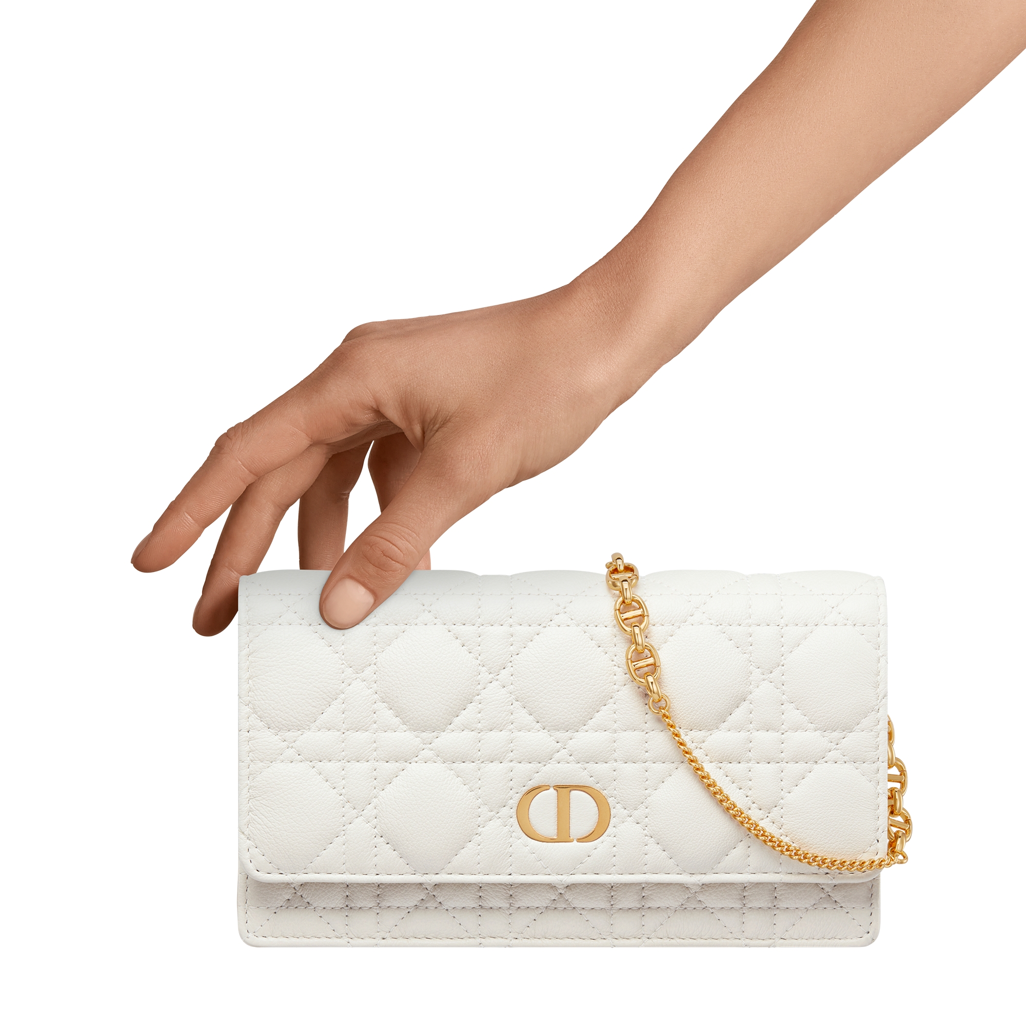 Dior Caro Pouch with Chain Latte Supple Cannage Calfskin E12