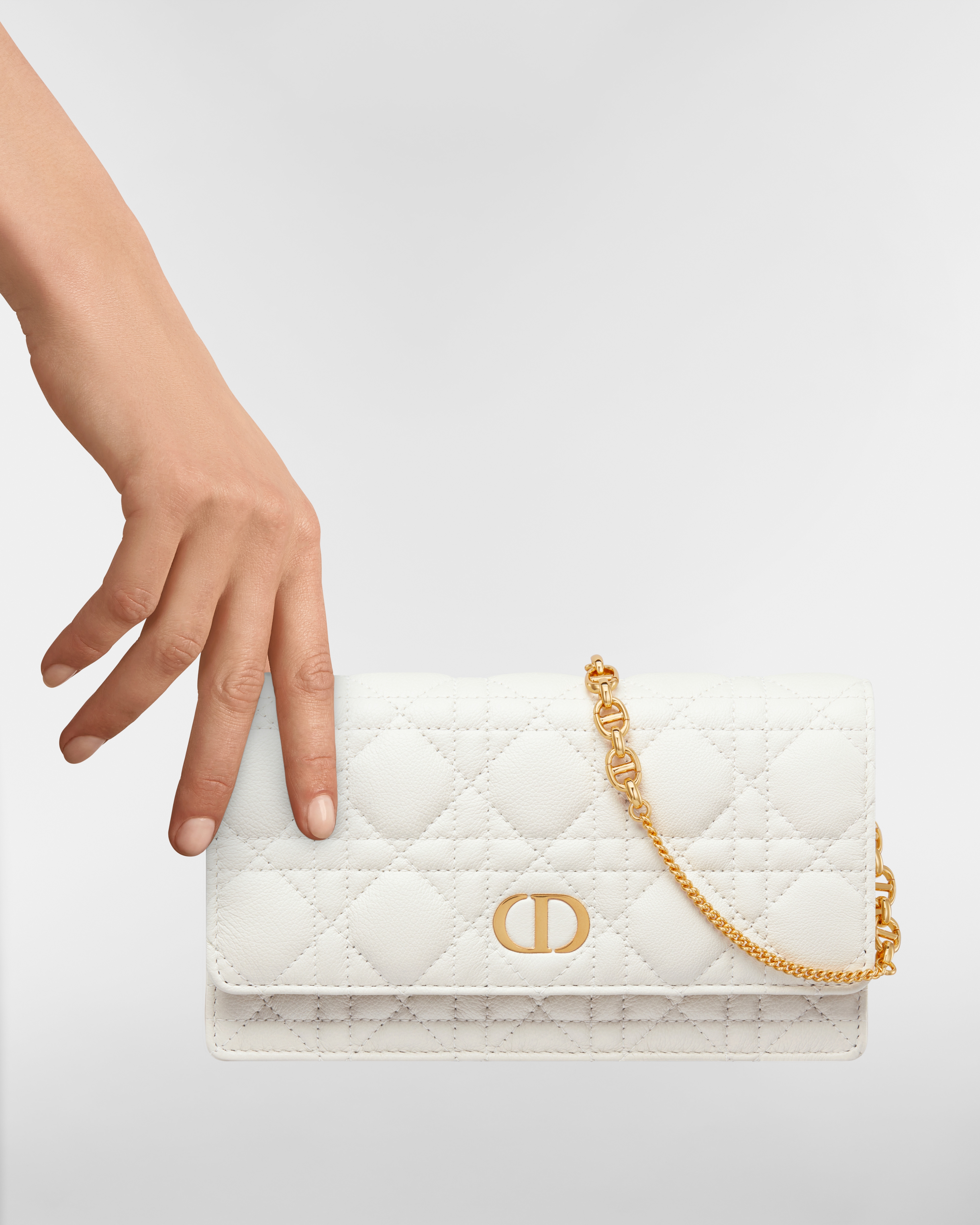 Dior Caro Pouch with Chain Latte Supple Cannage Calfskin E11