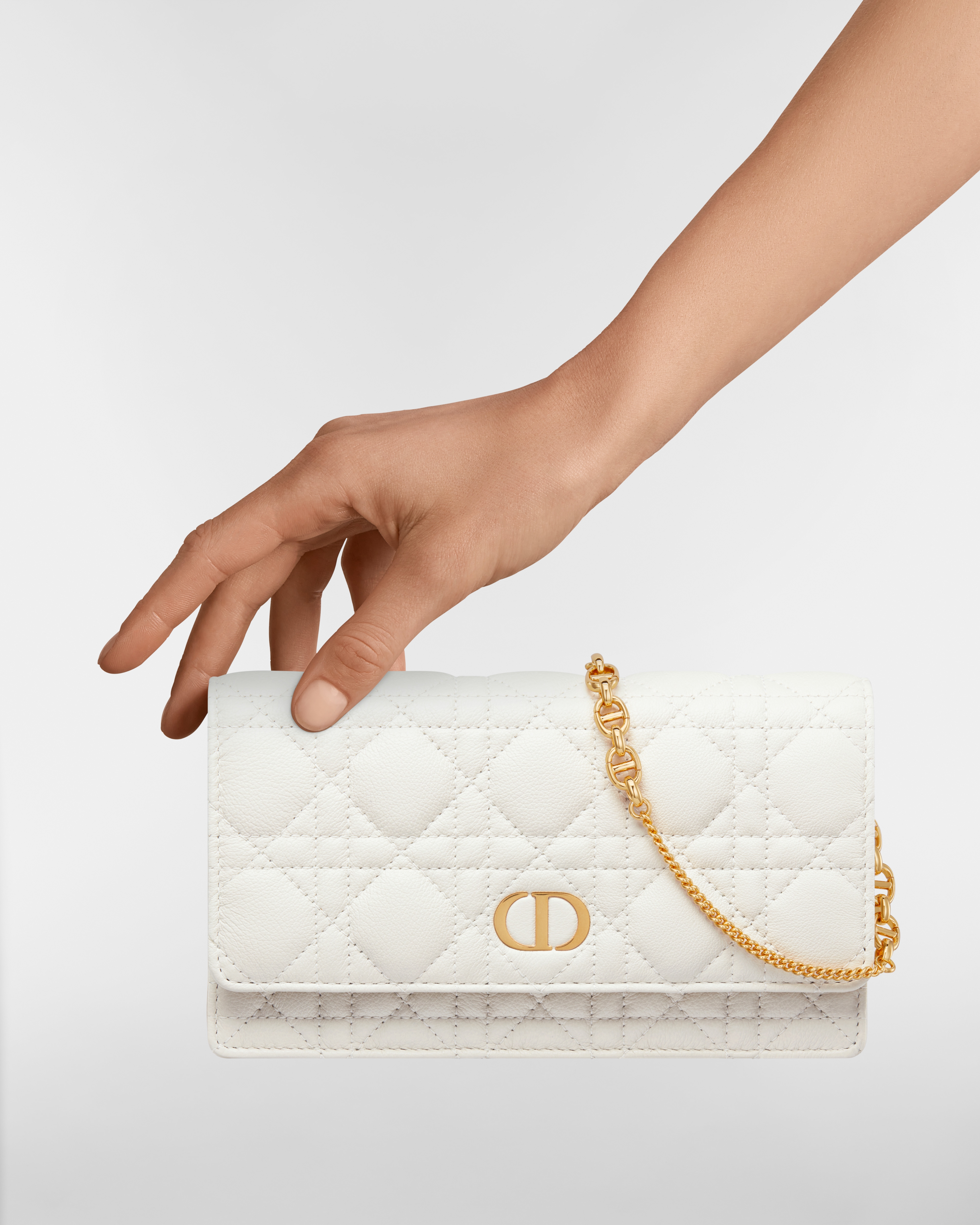 Dior Caro Pouch with Chain Latte Supple Cannage Calfskin E12