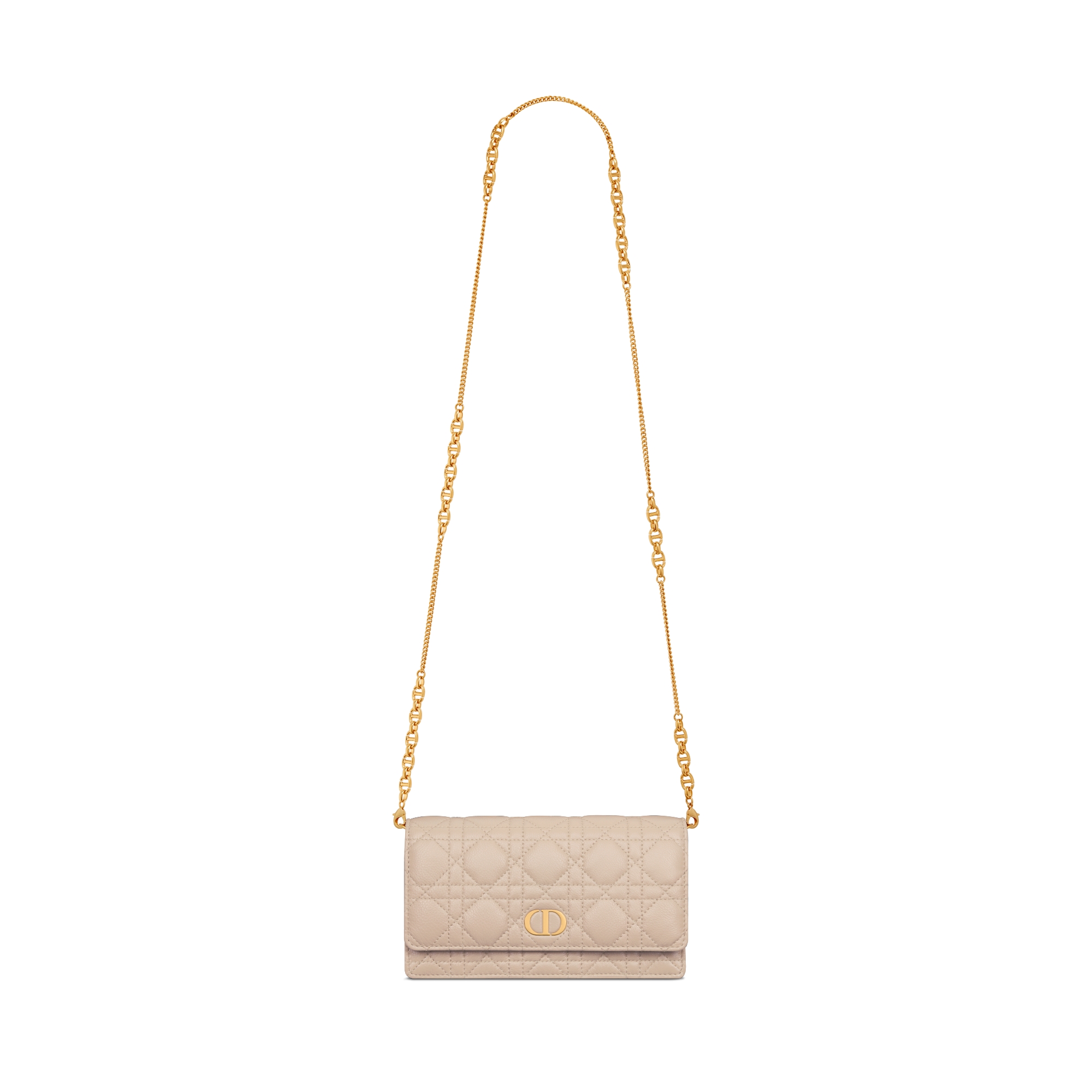 Dior Caro 체인 파우치 파우더 베이지 서플 까나쥬 송아지 가죽 E07