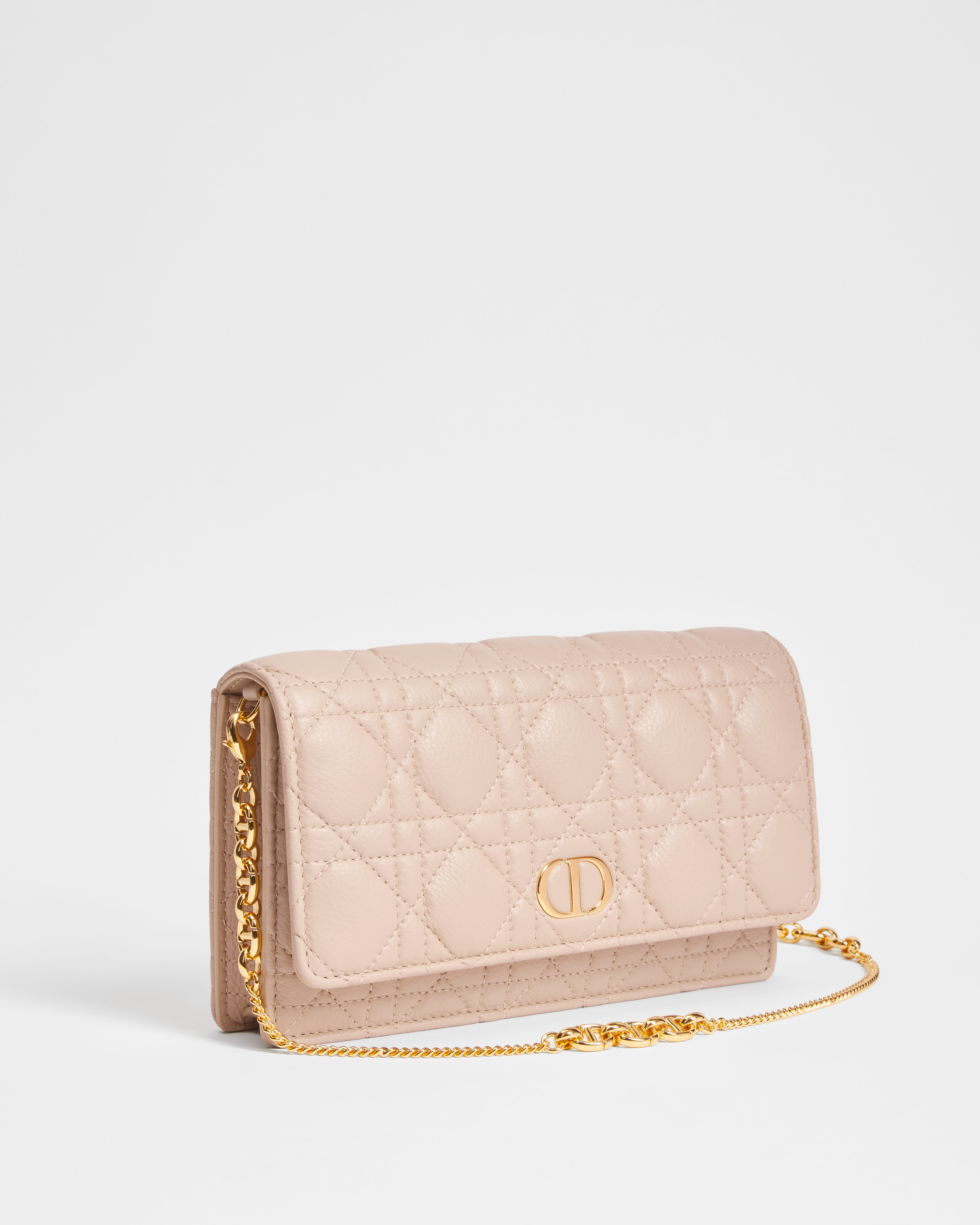 Dior Caro Pouch with Chain Powder Beige Supple Cannage Calfskin E03