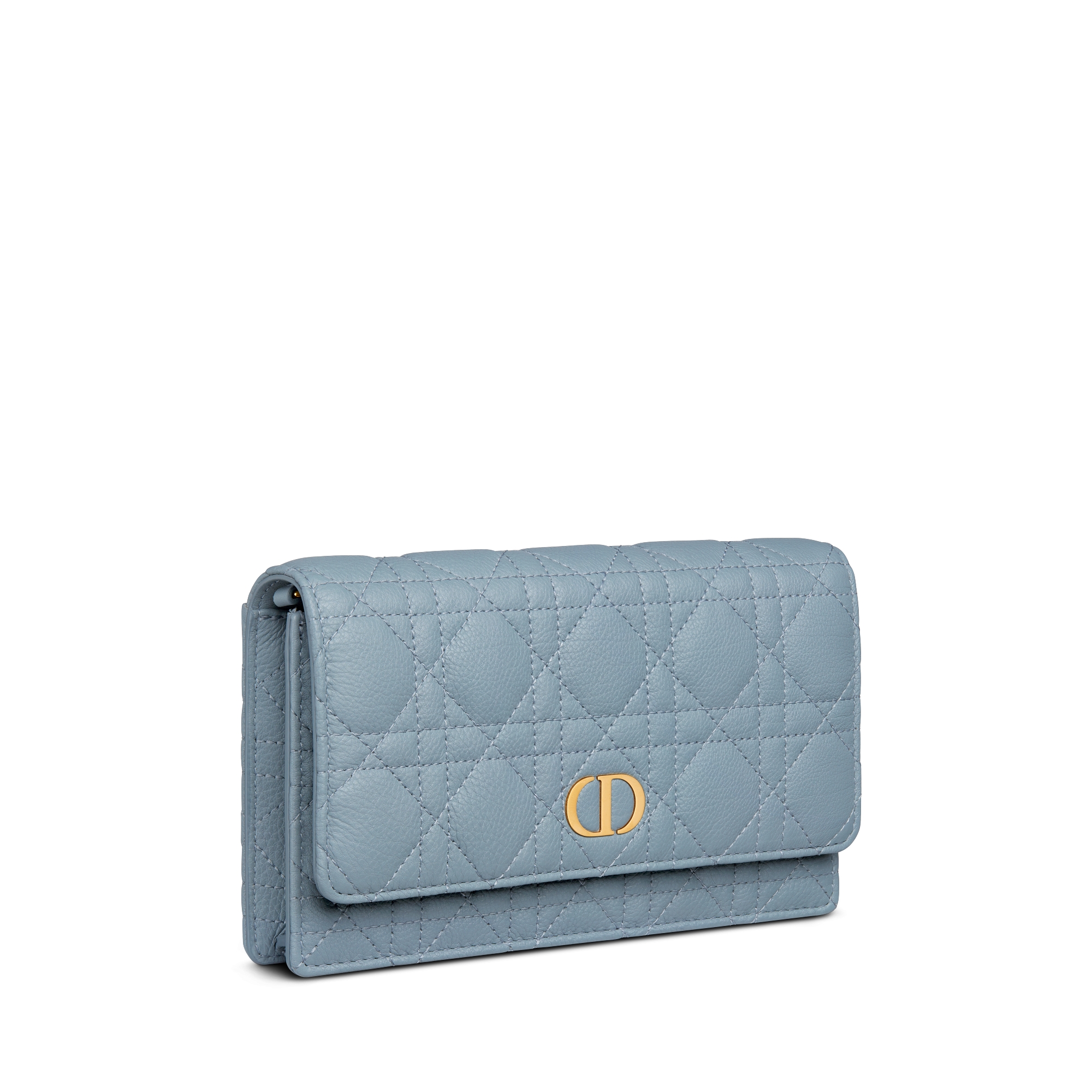 Dior Caro 鏈帶小袋 雲藍色柔軟 Cannage 藤格紋圖案小牛皮 E03