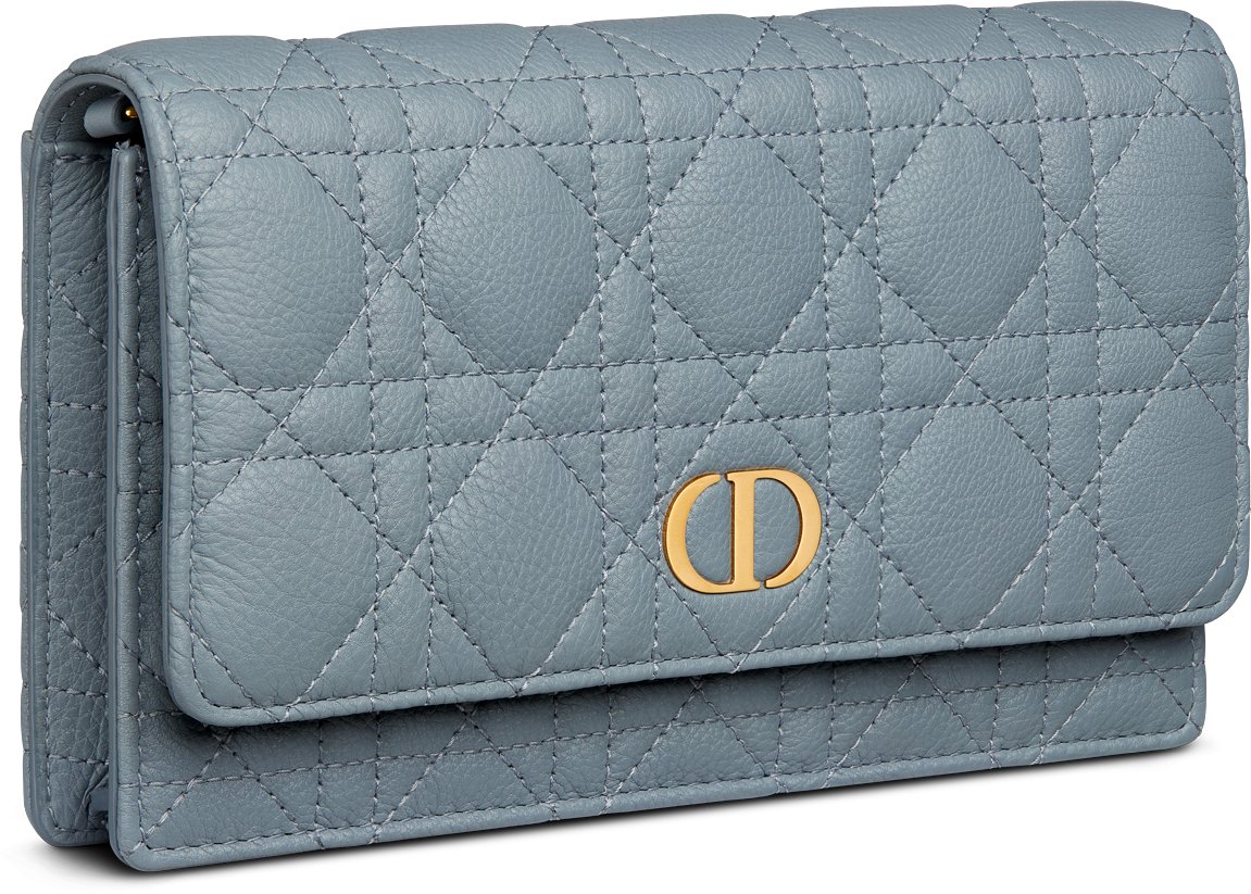 Dior Caro Pouch with Chain Cloud Blue Supple Cannage Calfskin | DIOR