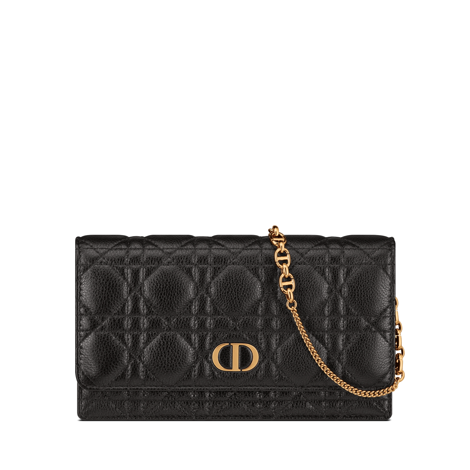 Dior Caro Pouch with Chain Black Supple Cannage Calfskin E01