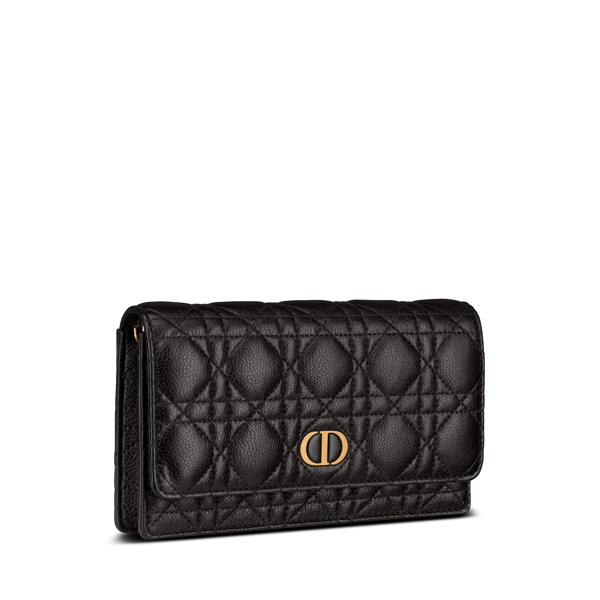 Dior Caro Pouch with Chain Black Supple Cannage Calfskin E03