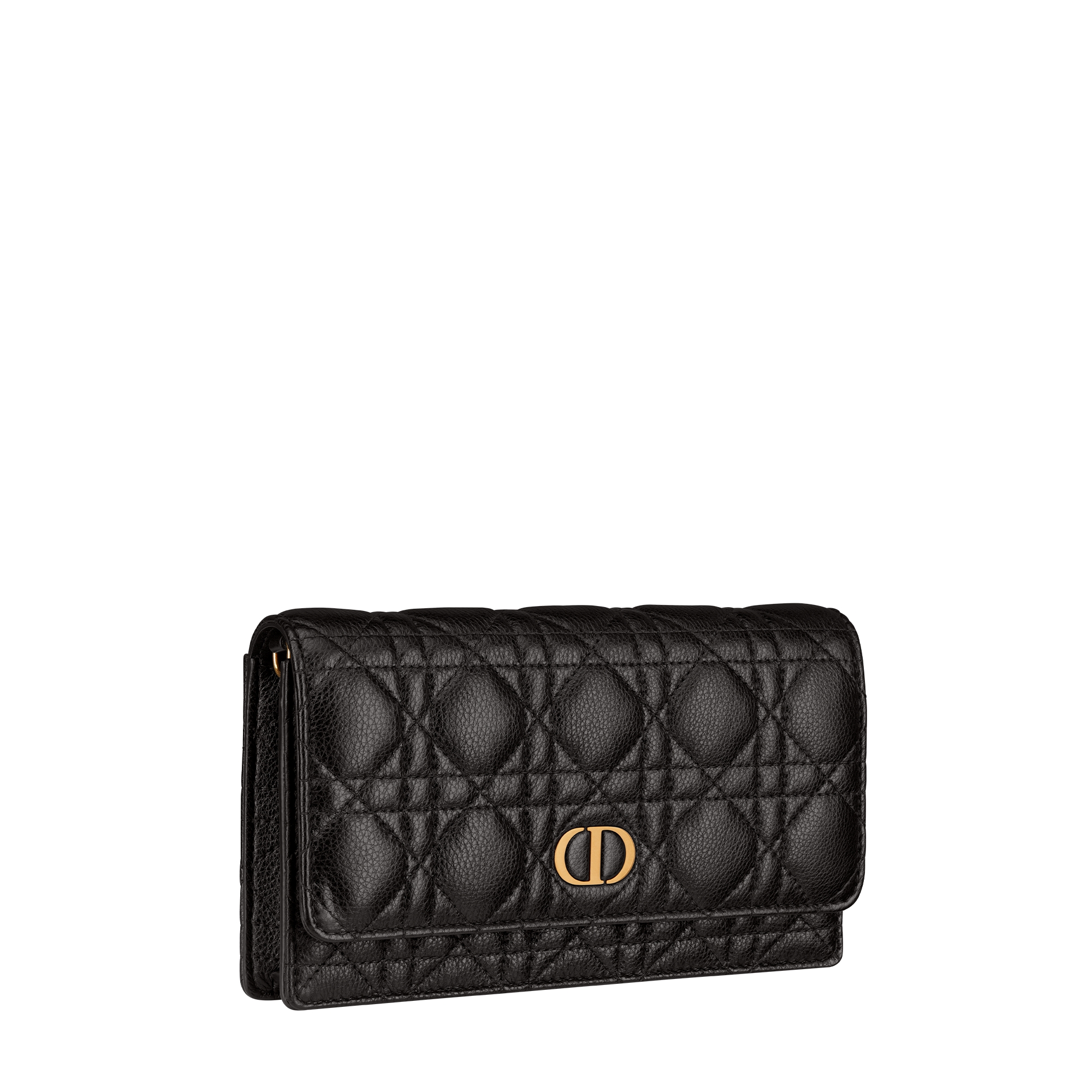 Dior Caro Pouch with Chain Black Supple Cannage Calfskin E03