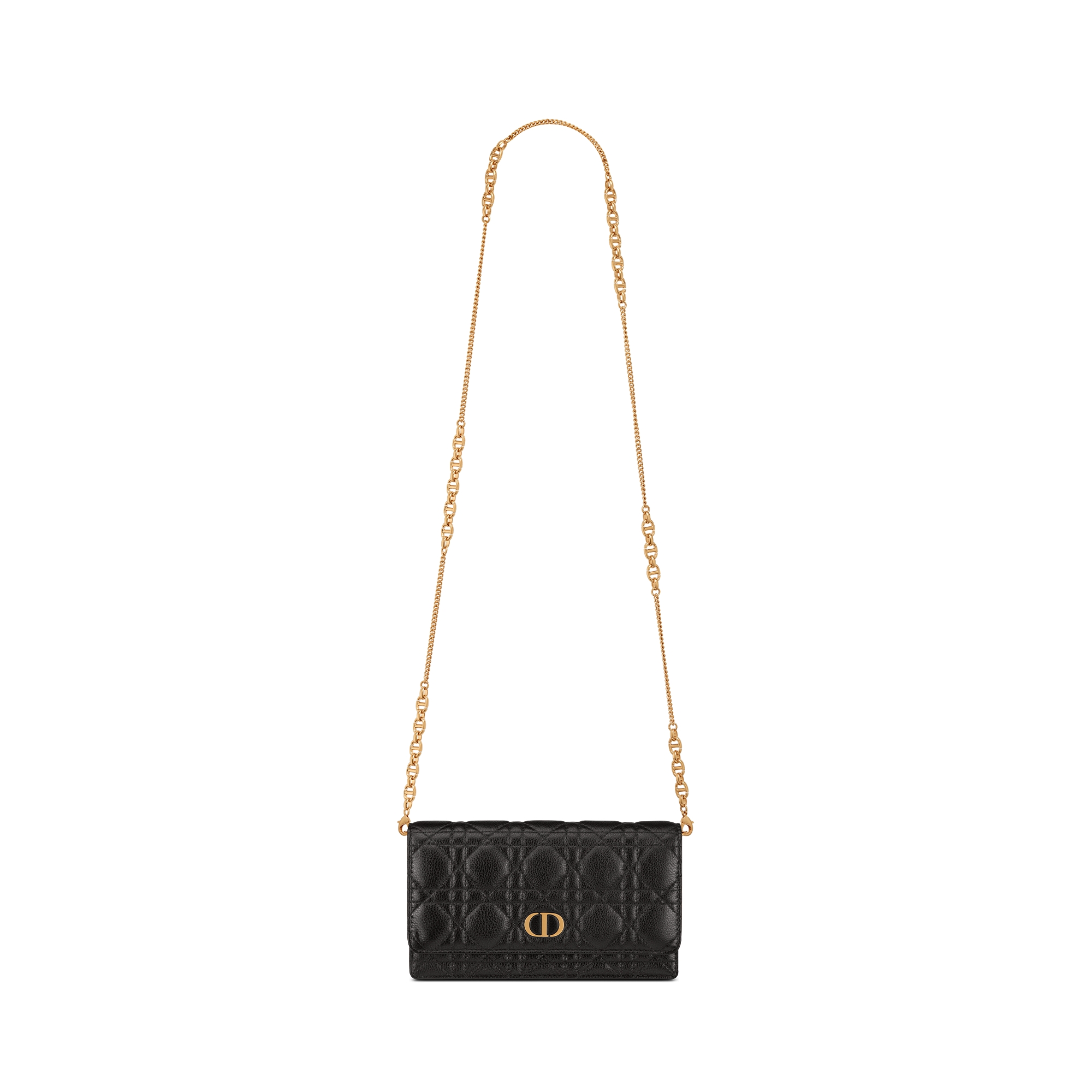 Dior Caro Pouch with Chain Black Supple Cannage Calfskin E07