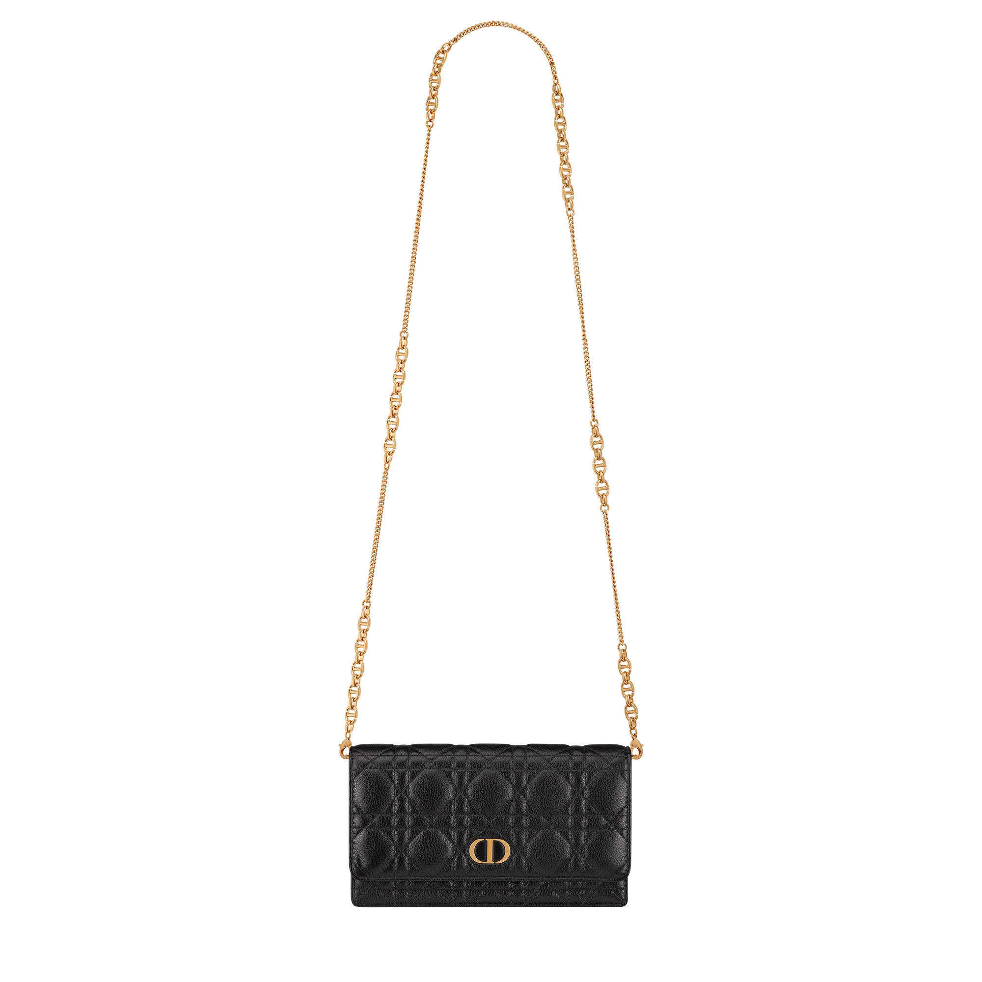 Dior Caro Pouch with Chain Black Supple Cannage Calfskin E07
