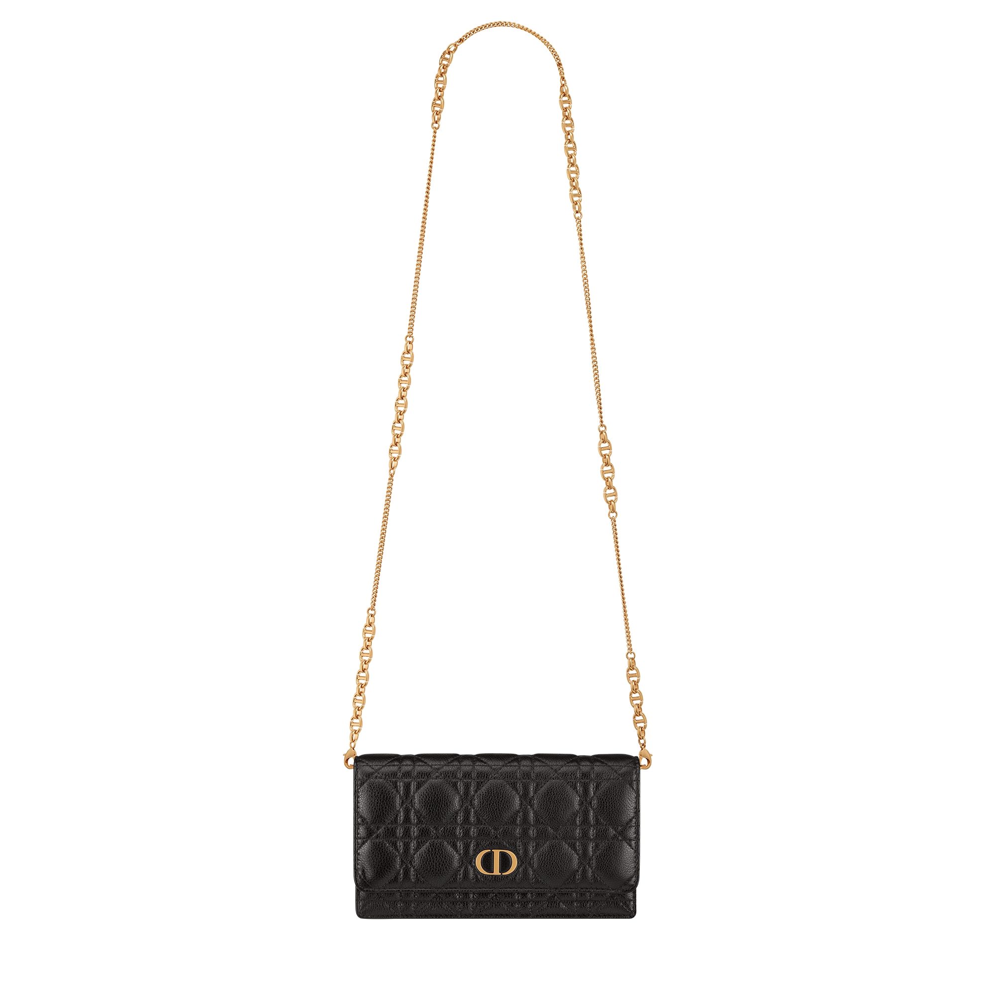 Dior Caro Pouch with Chain Black Supple Cannage Calfskin E07